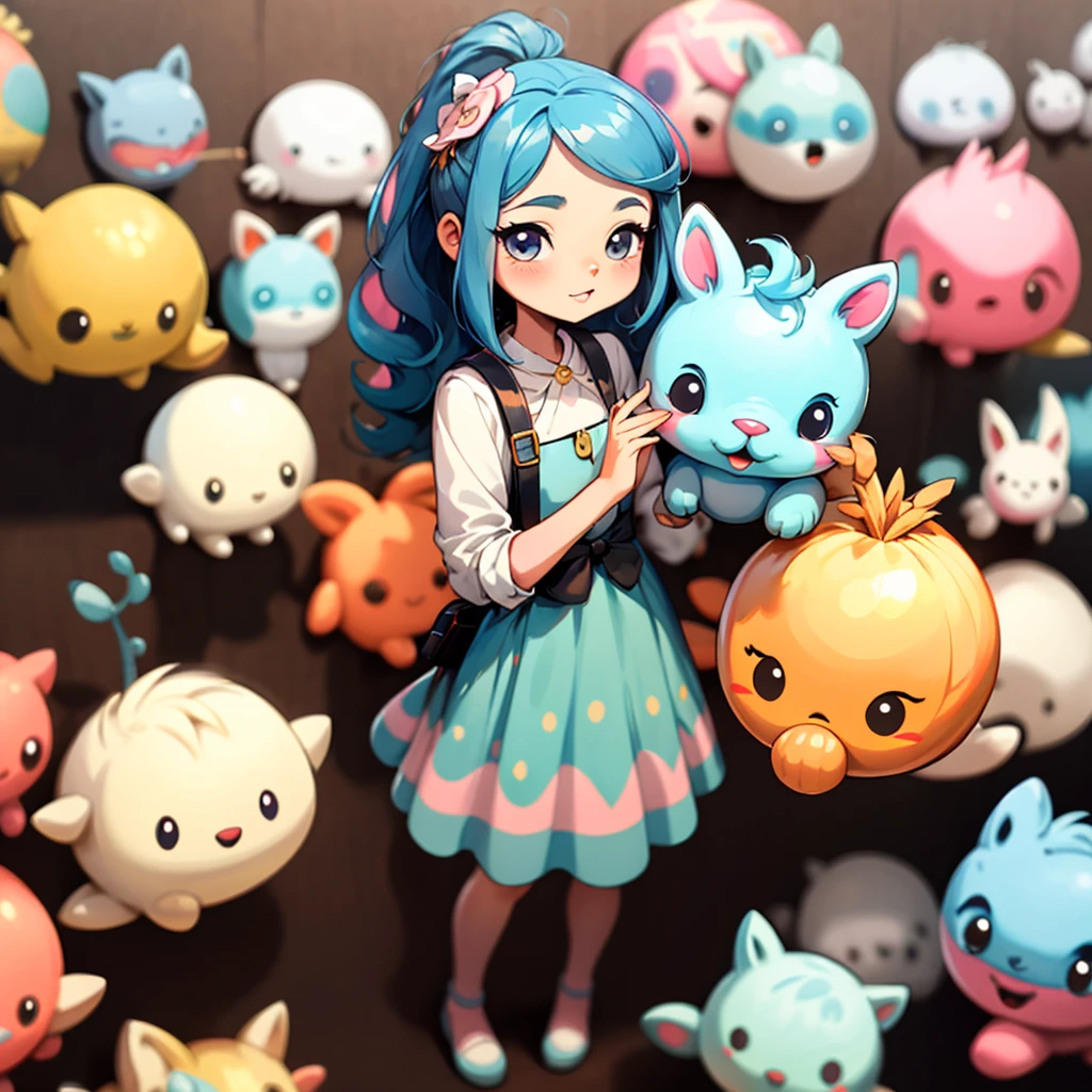 1adesivo,um adesivo, Estilo de fantasia ocidental,(menina bonito),(seios grandes),(lindo vestido),(gorgeous hair accessory),(rabo de cavalo duplo),(Um cabelo rosa), Backgrounid branco, nada de fundo, Backgound simples, Min, adolable, pequeno, cor pastel, estilo vetorial, sem gradiente