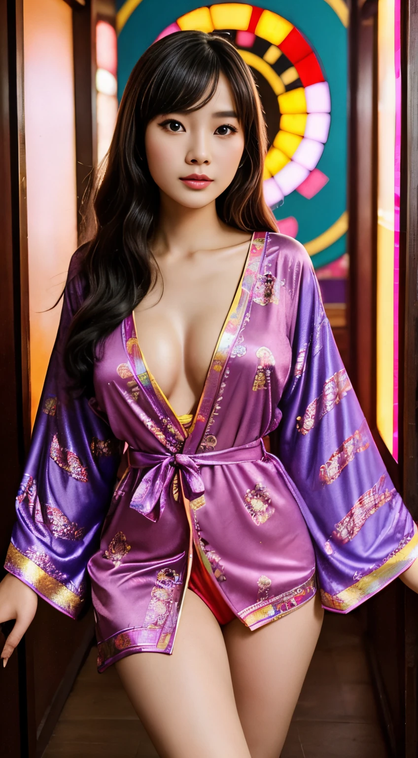 In the modern time tunnel,Calling the hearts of Chinese women,Open the door to retro。Treasure discovered in the 1970s,Colorful memories flow through clothes,Unique patterns weave the melody of time。Wear vintage robe,Chinese women enter the psychedelic 1970s,Look at breasts 1:3,The light of the rainbow shines in this city。Her existence becomes a song of time,Lead the people around you to follow the retro beats。Witness her throwback journey on social media,Charm surges。More and more souls are attracted by this melody that travels through time and space,hori'Like finding lost fragments of soul among vintage notes.。