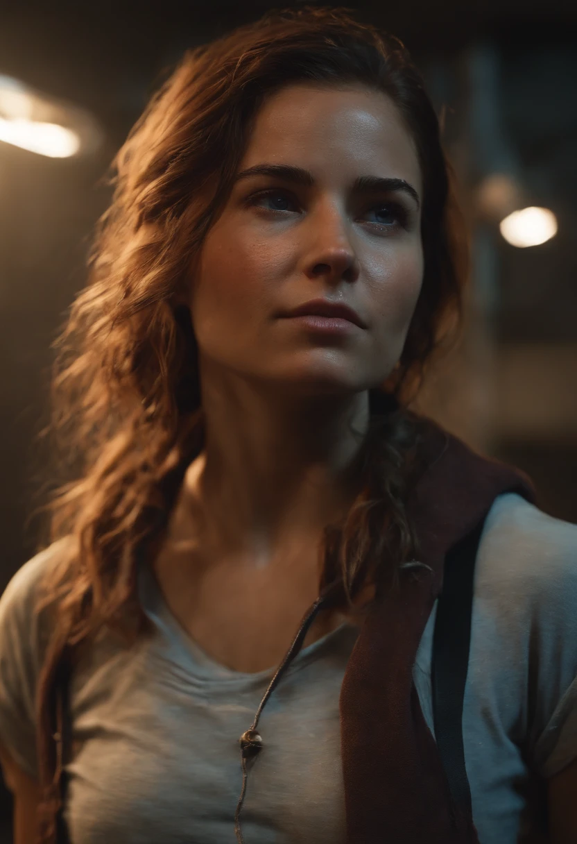 A boomerang video of Ellie doing a science experiment with dry ice and colored water, creating a mesmerizing bubbling effect.,The Last of Us Part II,Ellie Williams is a white girl with a few freckles, with a medium hairstyle, brown dark hair. She wears practical and utilitarian clothing that reflects the harsh and post-apocalyptic world. Wearing converse is a must. She has visible scars (one across her right eyebrow) and a tattoo wraps almost completely her right forearm covering her bite mark scar. Her build is slim and athletic. Her facial expression include a determined and sometimes intense expression. Her eyes convey a sense of resilience and determination. Her hairstyle is a messy half ponytail. Blue eyes.
