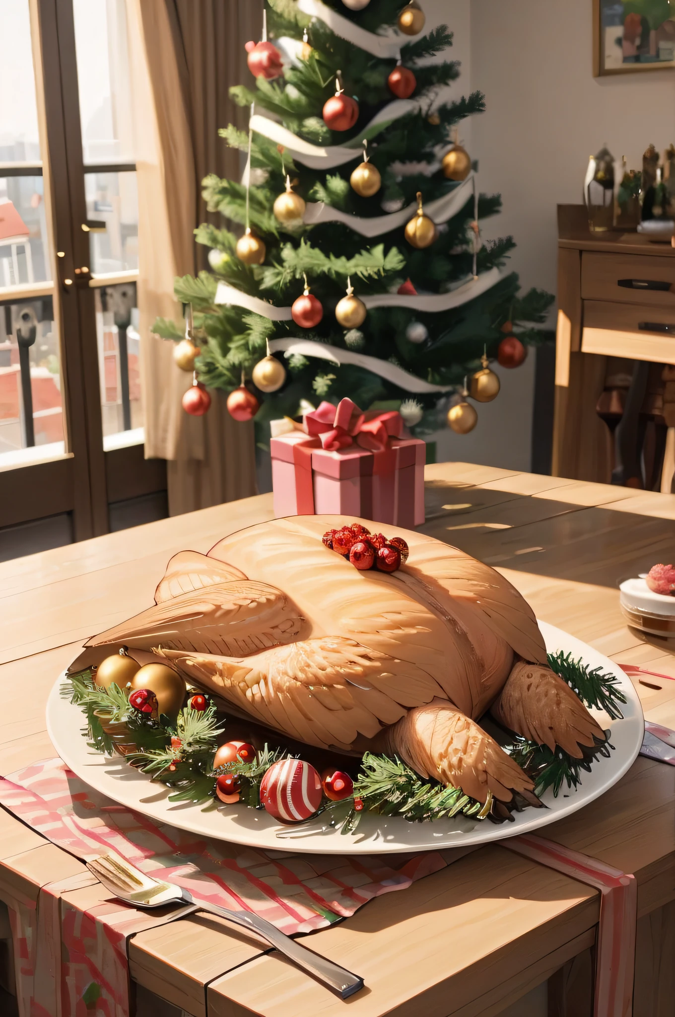 master piece, best quality, turkey:1.2, indoor, Christmas