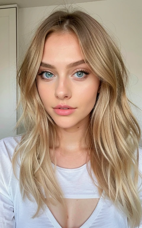 Blonde girl with blue eyes posing for a photo, Instagram model, Perfect face), 18 years old, Sexy face,Beautiful face, Beautiful young model, Long blonde hair and big eyes, Beautiful model, Very beautiful model, Russian bride, Nice young woman
