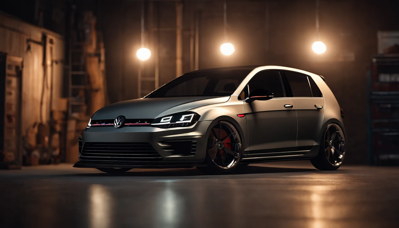 Visualize an extraordinary scene featuring a highly modified Mk7 Volkswagen Golf parked in a low-light garage, with the perfect amount of light illuminating the car. Dive into extreme micro-details to showcase the intricacies of the modifications, the sleek lines, and the overall design, creating a visually stunning image rendered with Octane Render.

Highlight the micro-details of the modified Mk7 Volkswagen Golf, focusing on the customized elements such as body kits, spoilers, rims, and other enhancements. Zoom in on the fine details of the paint job, reflections, and the unique features that make this Golf stand out.

Emphasize the lighting to enhance the micro-details, using carefully placed light sources to cast shadows that add depth and dimension to the modified Golf. Utilize Octane Render to create an image with realistic lighting, capturing the play of light on the car's surfaces and highlighting the intricate modifications.

Consider the environment of the low-light garage, using subtle ambient light to illuminate the surroundings and create a moody atmosphere. Use extreme attention to detail to capture the nuances of the garage setting, including textures on the floor, walls, and any additional elements that contribute to the overall scene.

Imagine the modified Mk7 Volkswagen Golf parked in a visually appealing pose, showcasing its modifications and unique features. Craft an image that not only captures the micro-details of the car but also conveys the essence of automotive customization and meticulous design.

This detailed prompt aims to inspire the creation of a highly detailed and macro-focused image featuring a modified Mk7 Volkswagen Golf parked in a low-light garage, with intricate details, realistic lighting, and an overall visually stunning composition rendered with Octane Render.