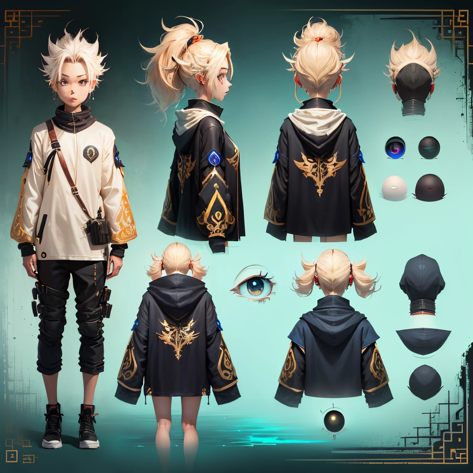 (Character design back front front) water odd eye mysterious
