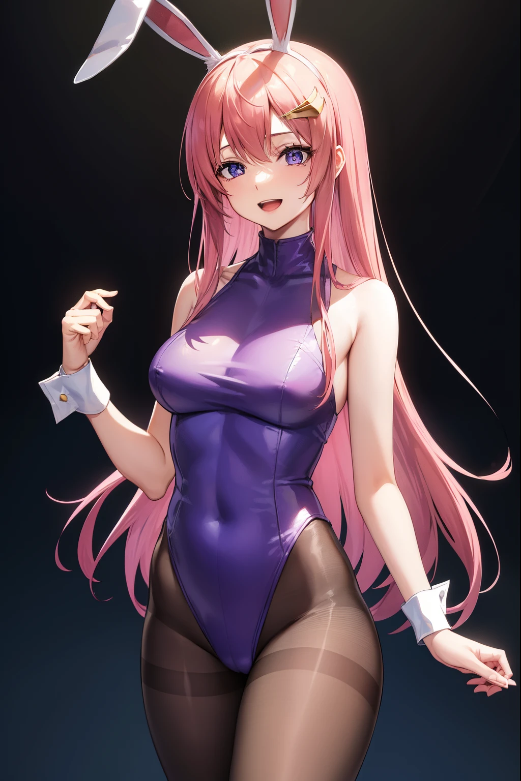 lacusclyne, lacusclyne, (Purple eyes:1.1), Hair Ornament, Long hair, wave hair ornament, Pink hair, Smile, Open mouth,
((bunnygirl))、((pantyhose))
BREAK looking at viewer, (Cowboy Shot:1.5),
BREAK (masutepiece:1.2), Best Quality, High resolution, Unity 8k壁纸, (Illustration:0.8), (Beautiful detailed eyes:1.6), extra detailed face, Perfect Lighting, extremely details CG, (Perfect hands, Perfect Anatomy),