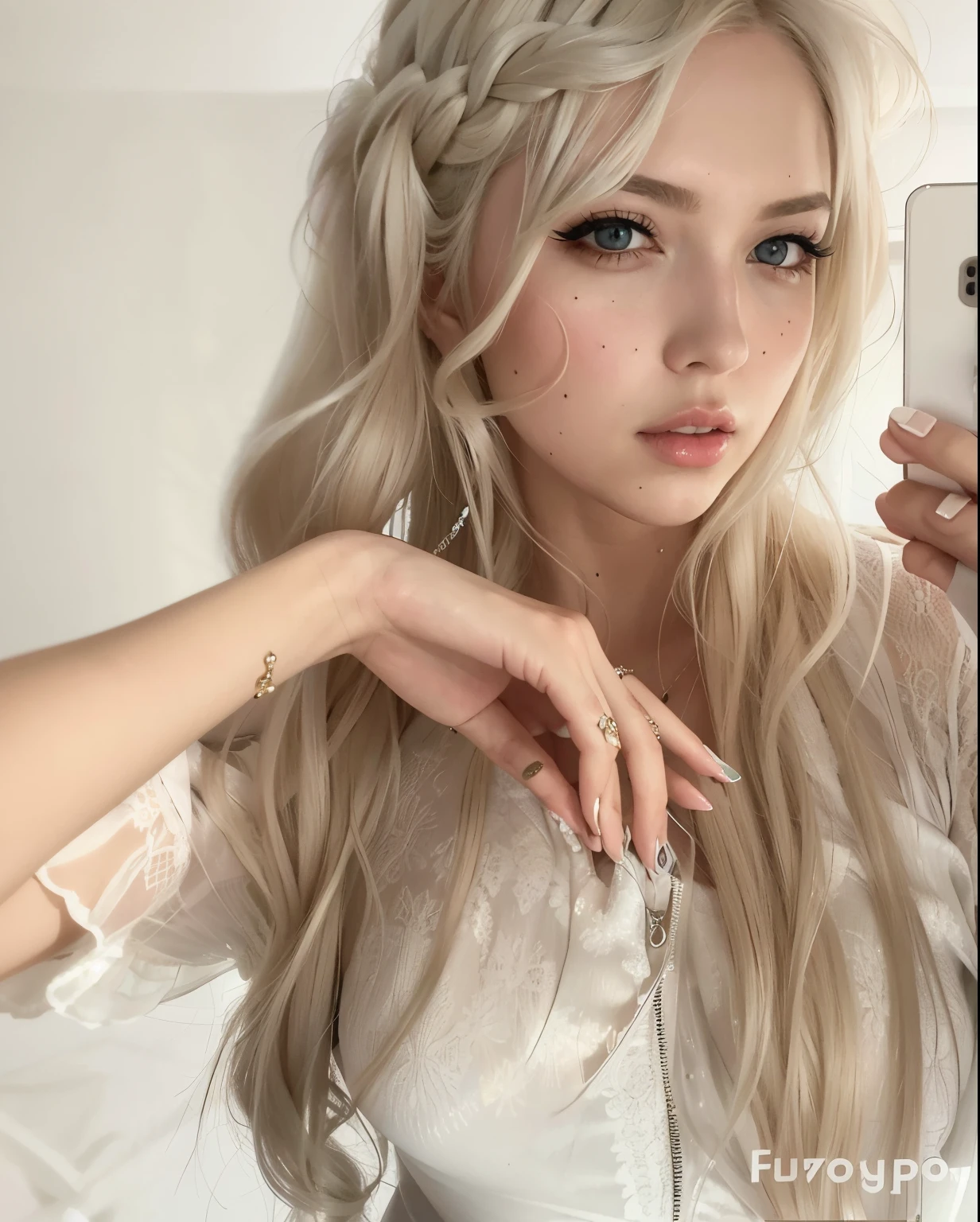 Blonde woman with long hair taking a selfie with her cell phone., con cabello largo y rubio, Cabello largo y rubio y ojos grandes, Anna Nikolanova aka Newmilky, Cabello largo y rubio y ojos grandes, selfie de una mujer joven, Yelena Belova, con el pelo largo y blanco, Ava Max, 8k selfie photograph, con pelo largo blanco, Chica perfecta de pelo blanco