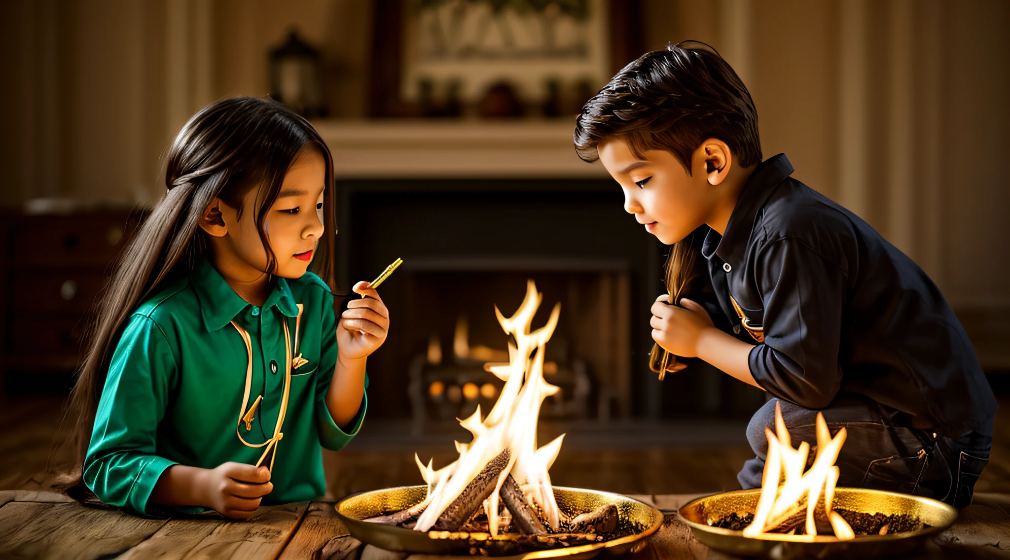 kids long hair firehead e camisa verde, long flowing red hair AND GOLD
