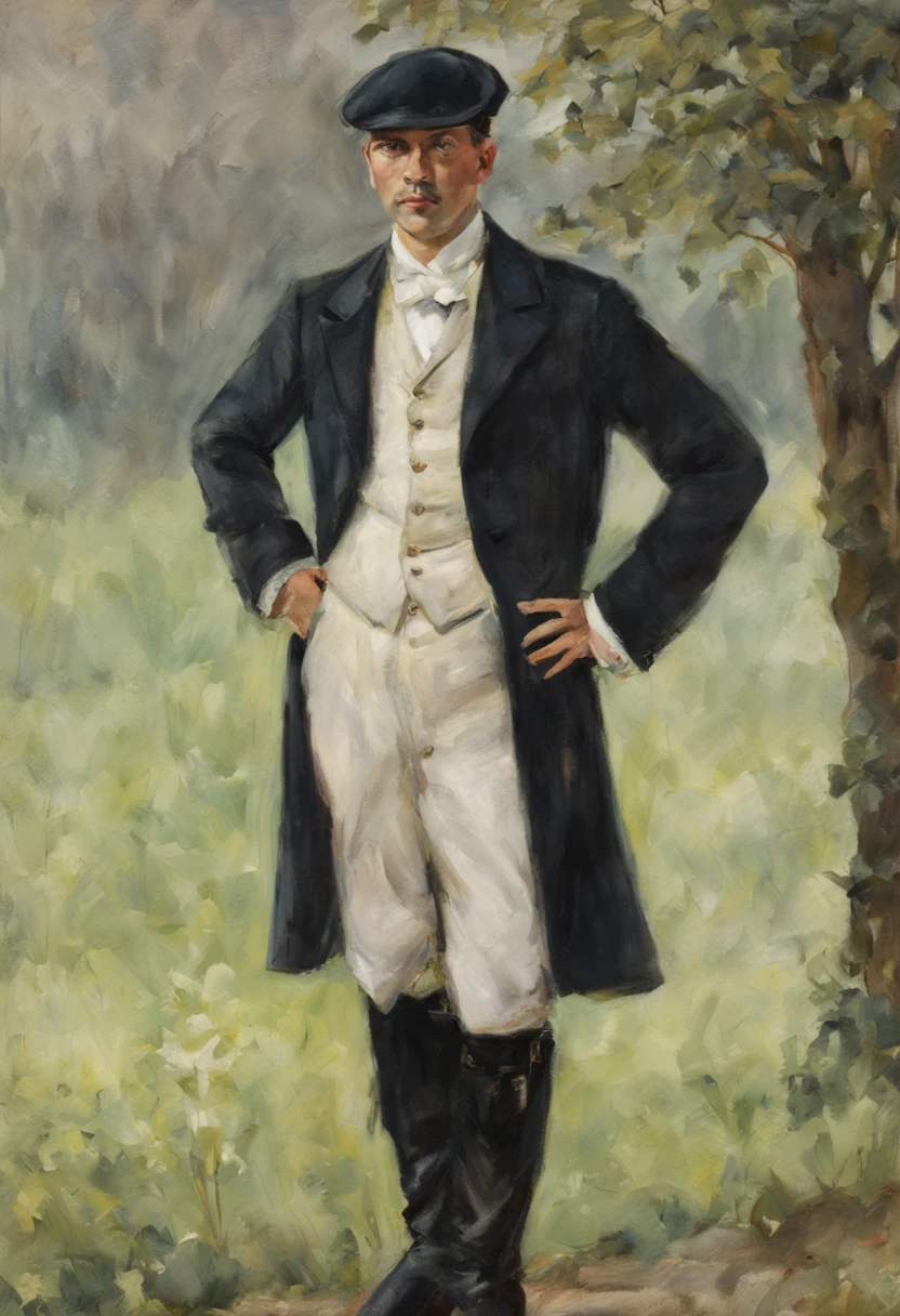 bridegroom, portraite of a, Slav, blouse, frock coat, knee boots, cap