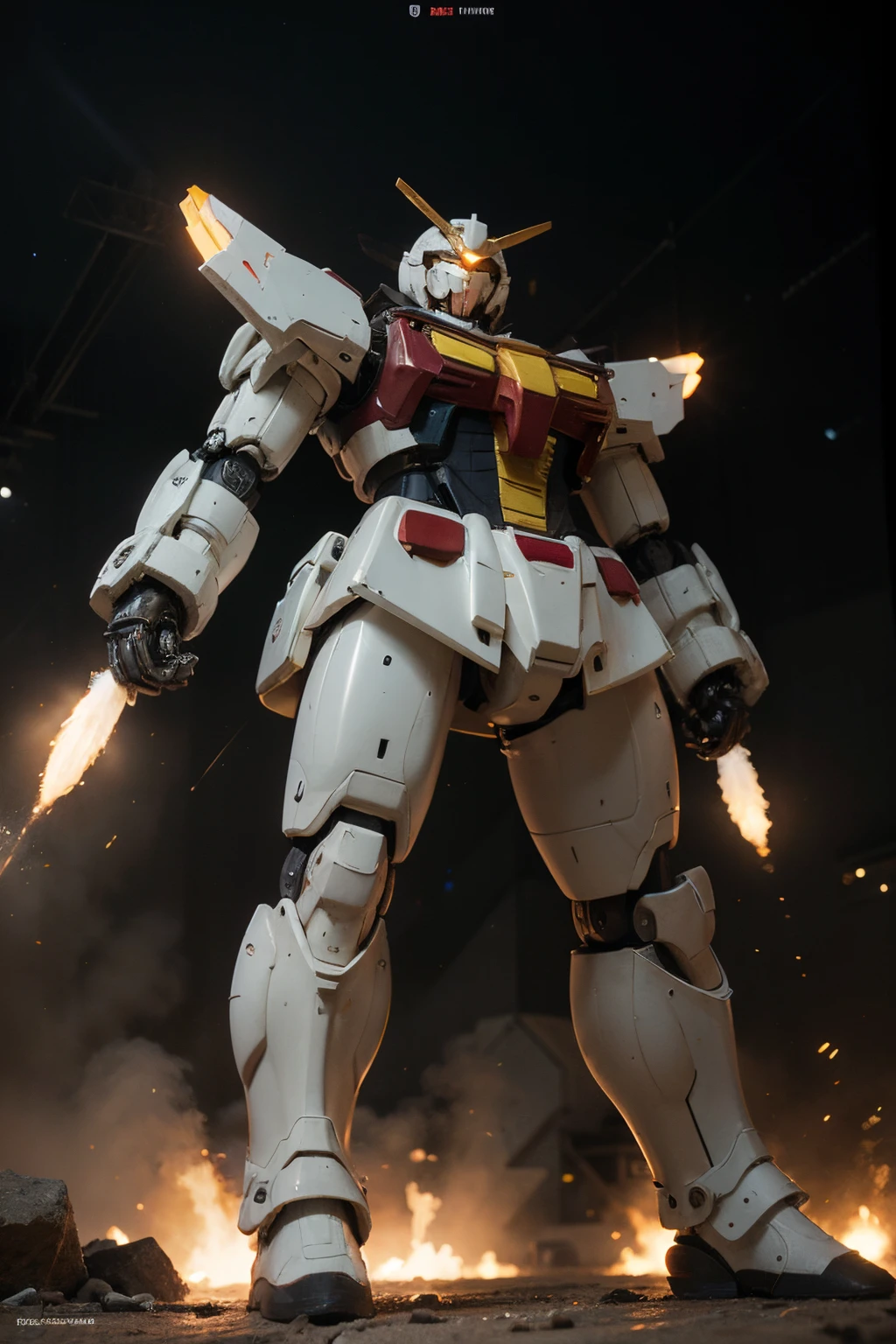 Generate an image inspired by Gundam, featuring a powerful and highly detailed giant robot. Focus on intricate mechanical details, dynamic poses, and a sci-fi backdrop to capture the essence of the Gundam universe. Emphasize a sense of scale and technological prowess in the design, and consider incorporating iconic elements that define the Gundam aesthetic.