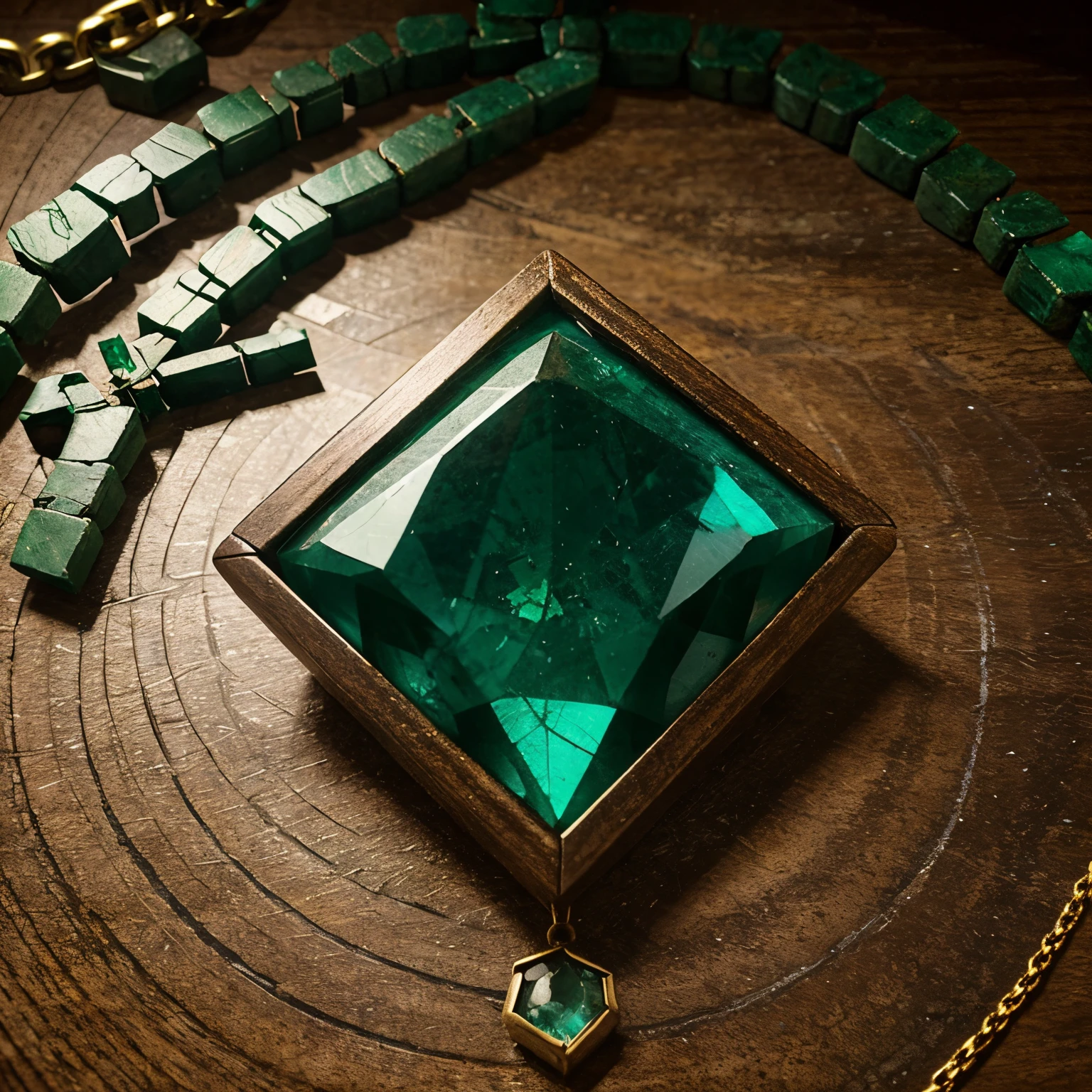 Create a unique and rare chain with several uncut emerald scraps.