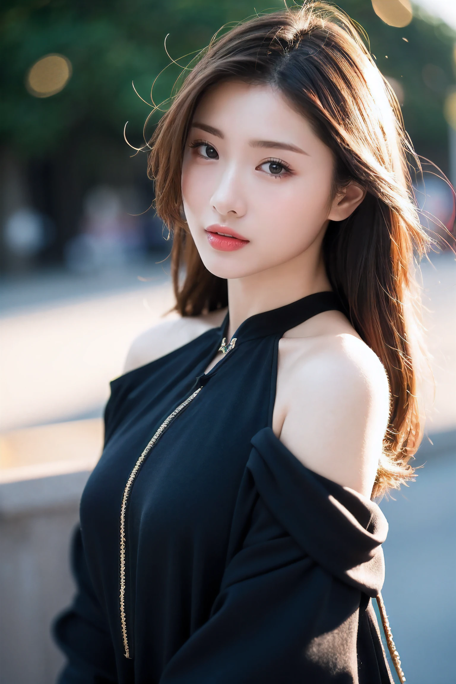 hyper quality,high detail,high resolution,FHD,1080P,2K4K18K,1girl,solo,(From the front),chinese clothes,off shoulder,Shiny and fair skin,outdoor,simple background,