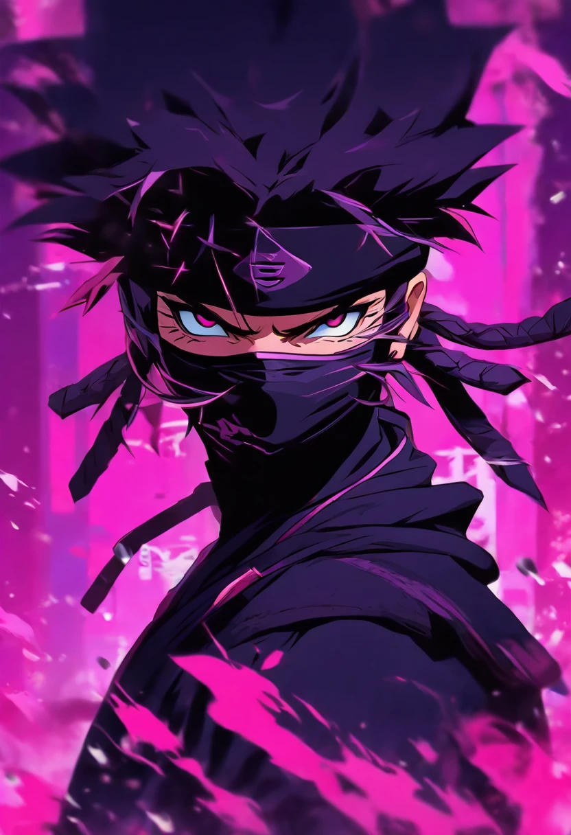 Logo, 2d, pink-purple. Ninja Style, portraite of a, Japanese style, minimalism