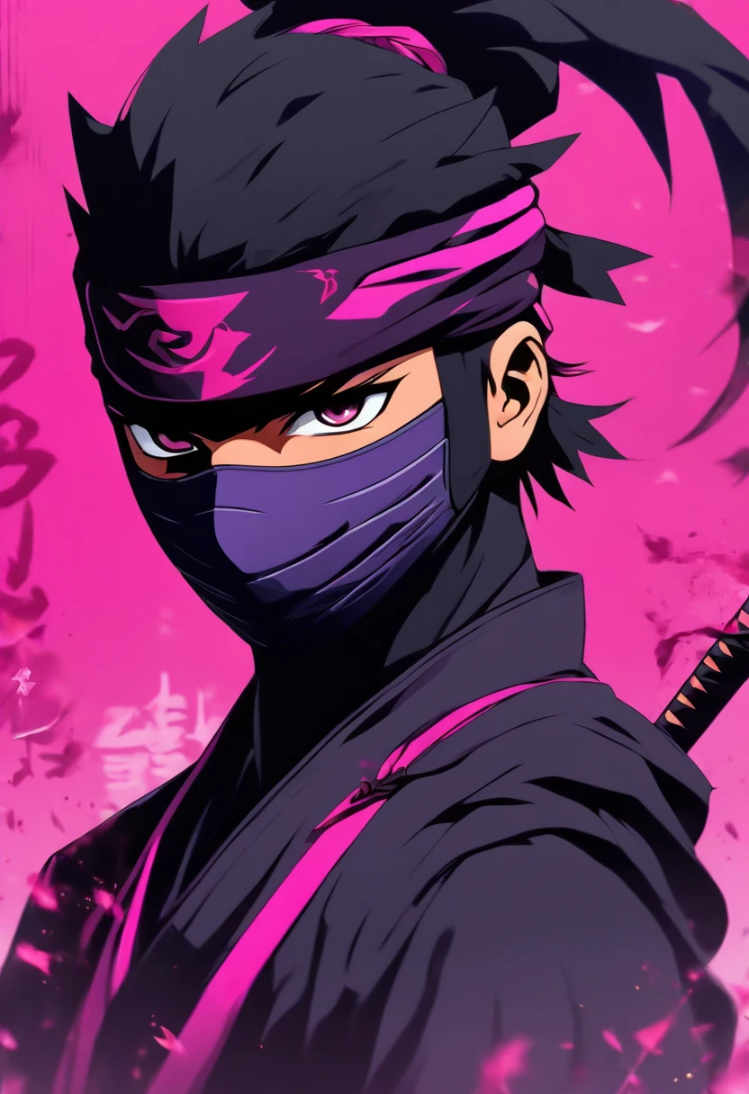 Logo, 2d, pink-purple. Ninja Style, portraite of a, Japanese style, minimalism