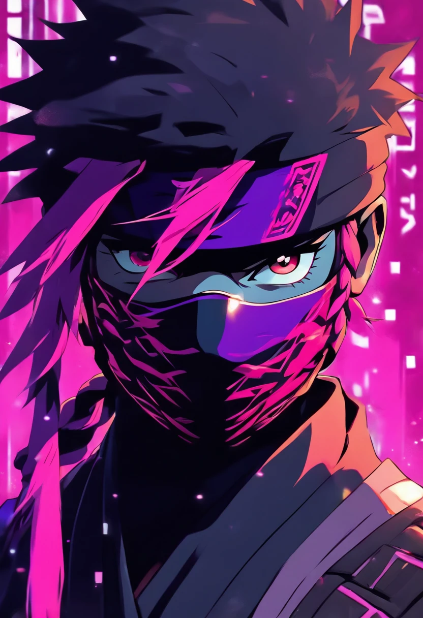 Logo, 2d, pink-purple. Ninja Style, portraite of a, Japanese style, minimalism