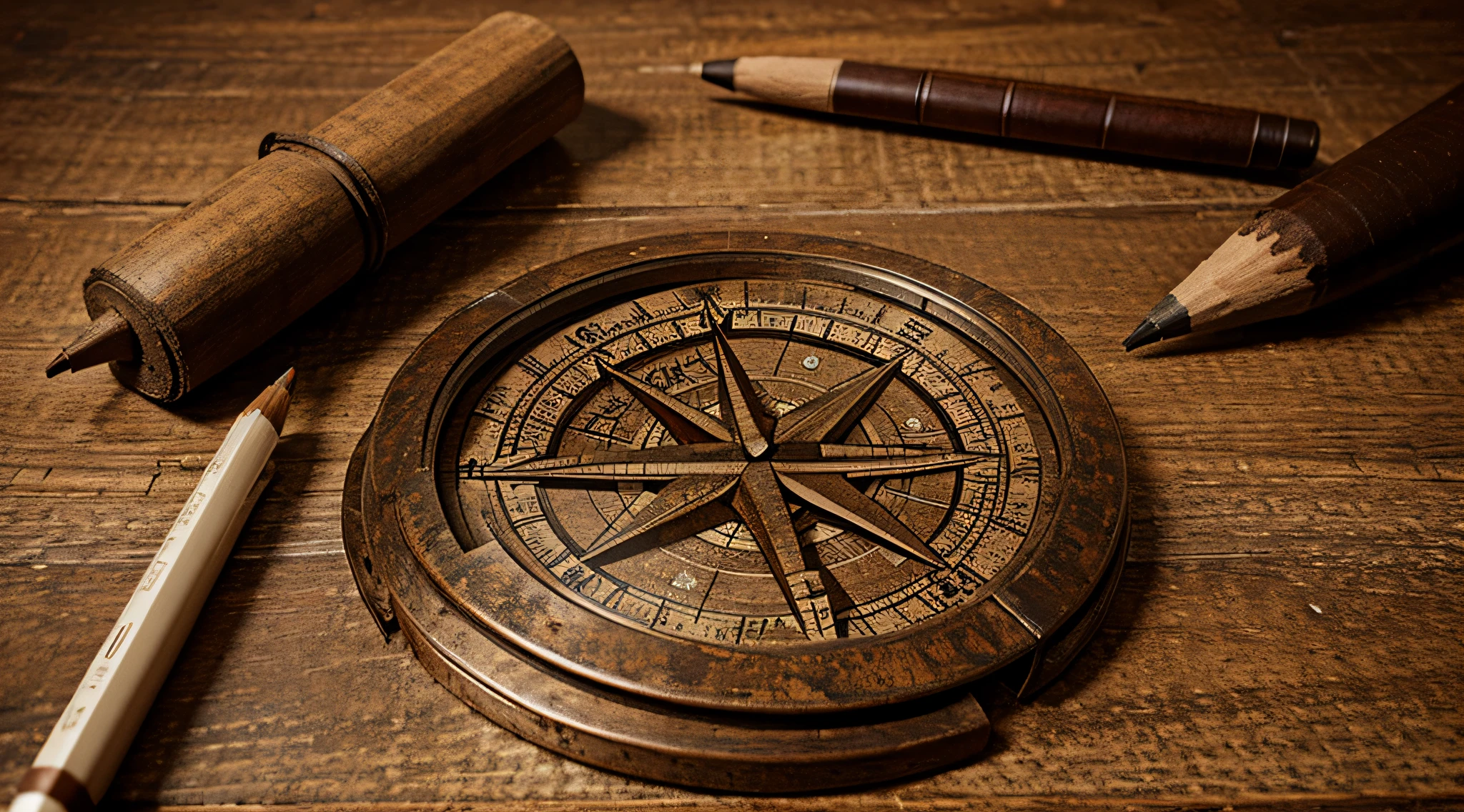 Old rusty texture of paper combined with compass and pencil