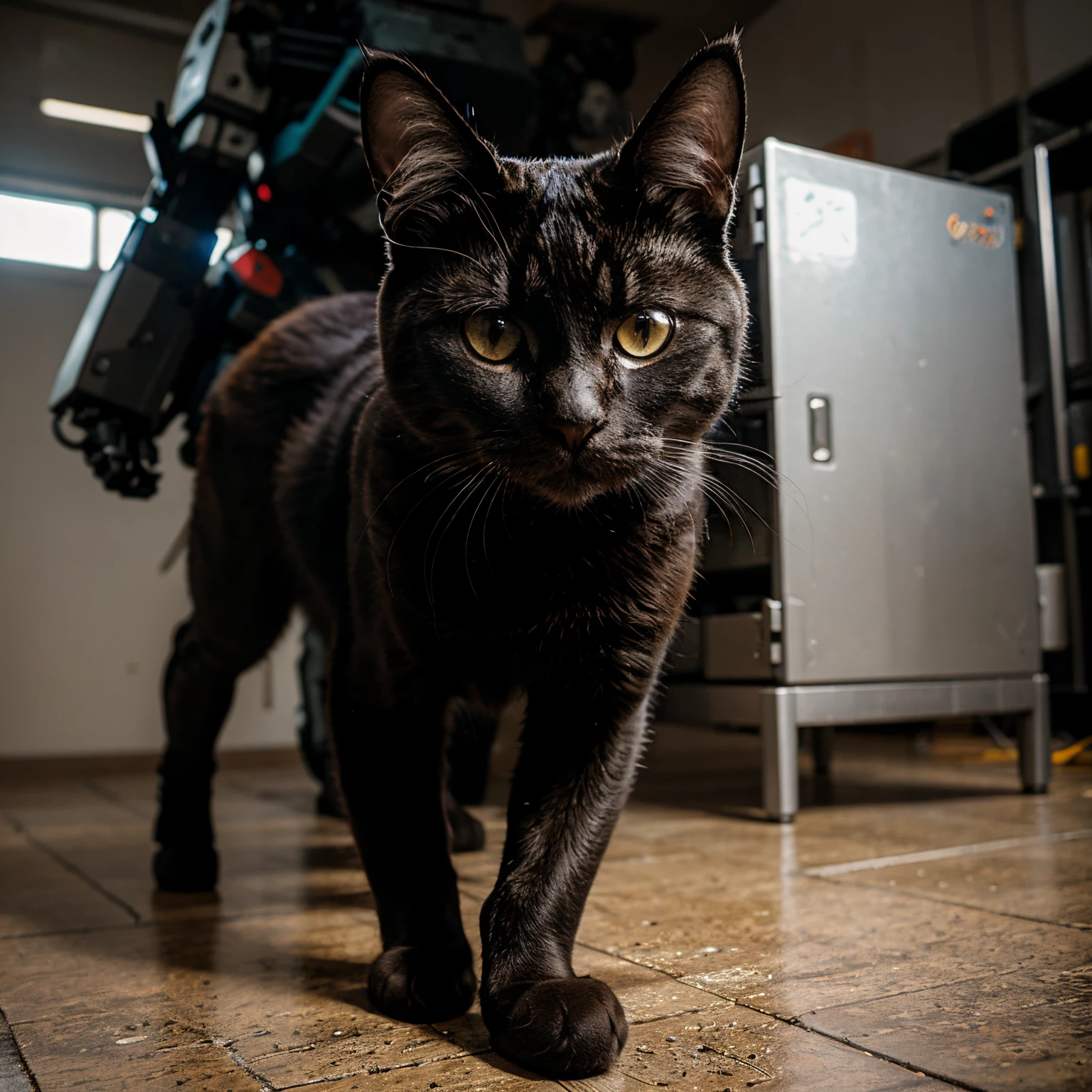 A cat controlling a mech