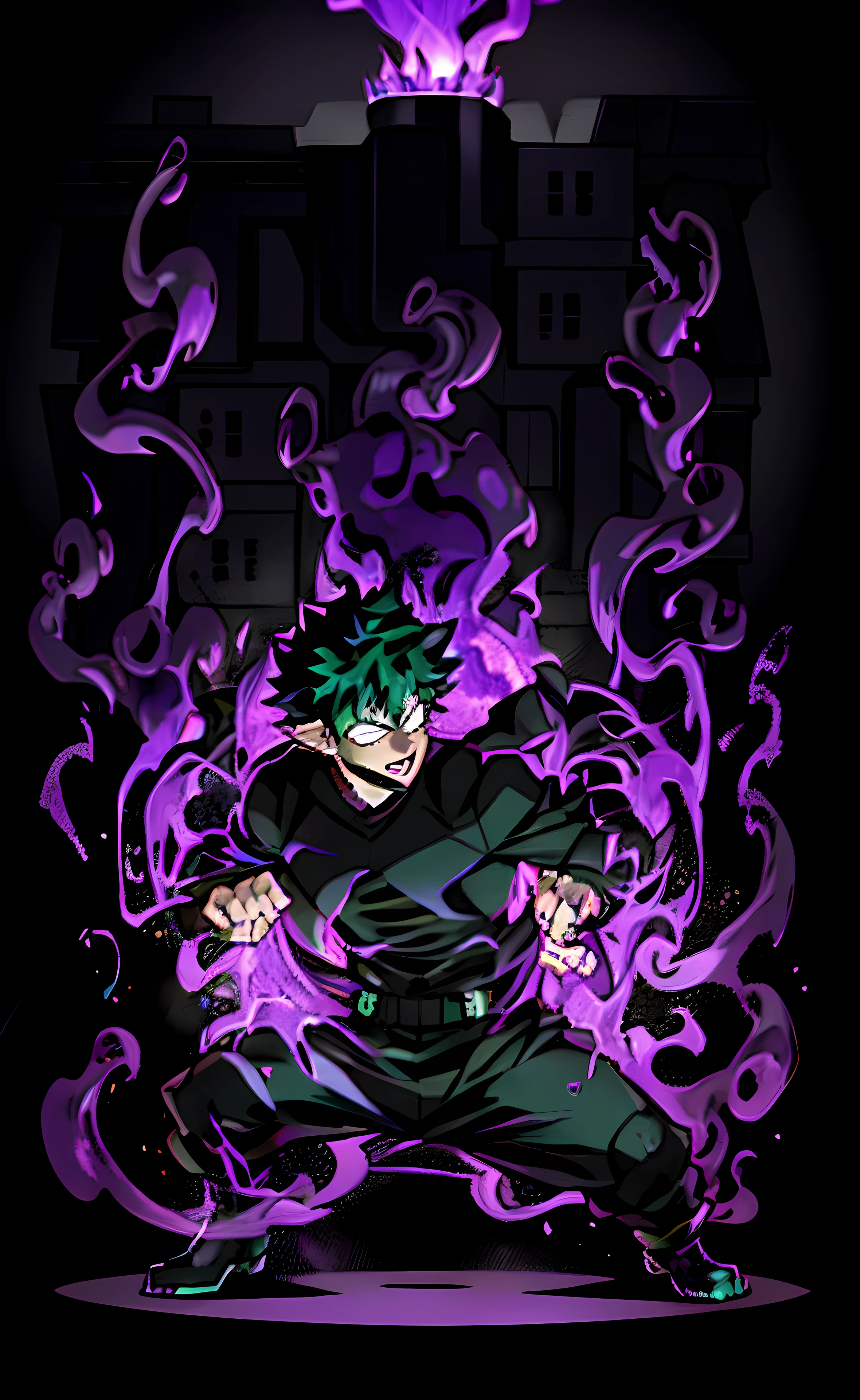 a black shirt with a Black demon on it, black slimy aura, Black fire!! full body, Black & purple slime , boku no hero academia style, Black and Yellow balrog, nagito komaeda, mob psycho 100, in my hero academia, izuku midoriya, inspired by Kanō Hōgai, my hero academia, one punch man manga, profile picture, black yellow and purple theme.