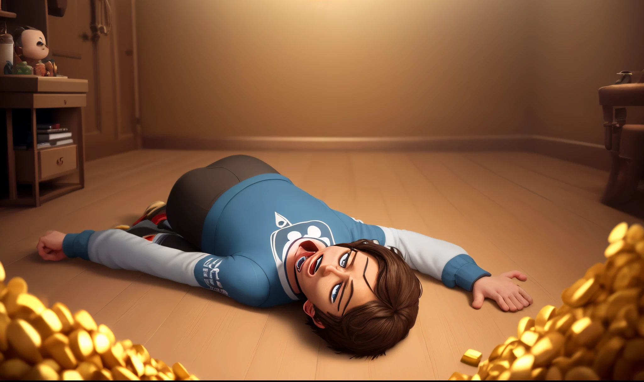 make a disney pixar art of tyler josef with his body split in half in the house of gold video by twenty one pilots