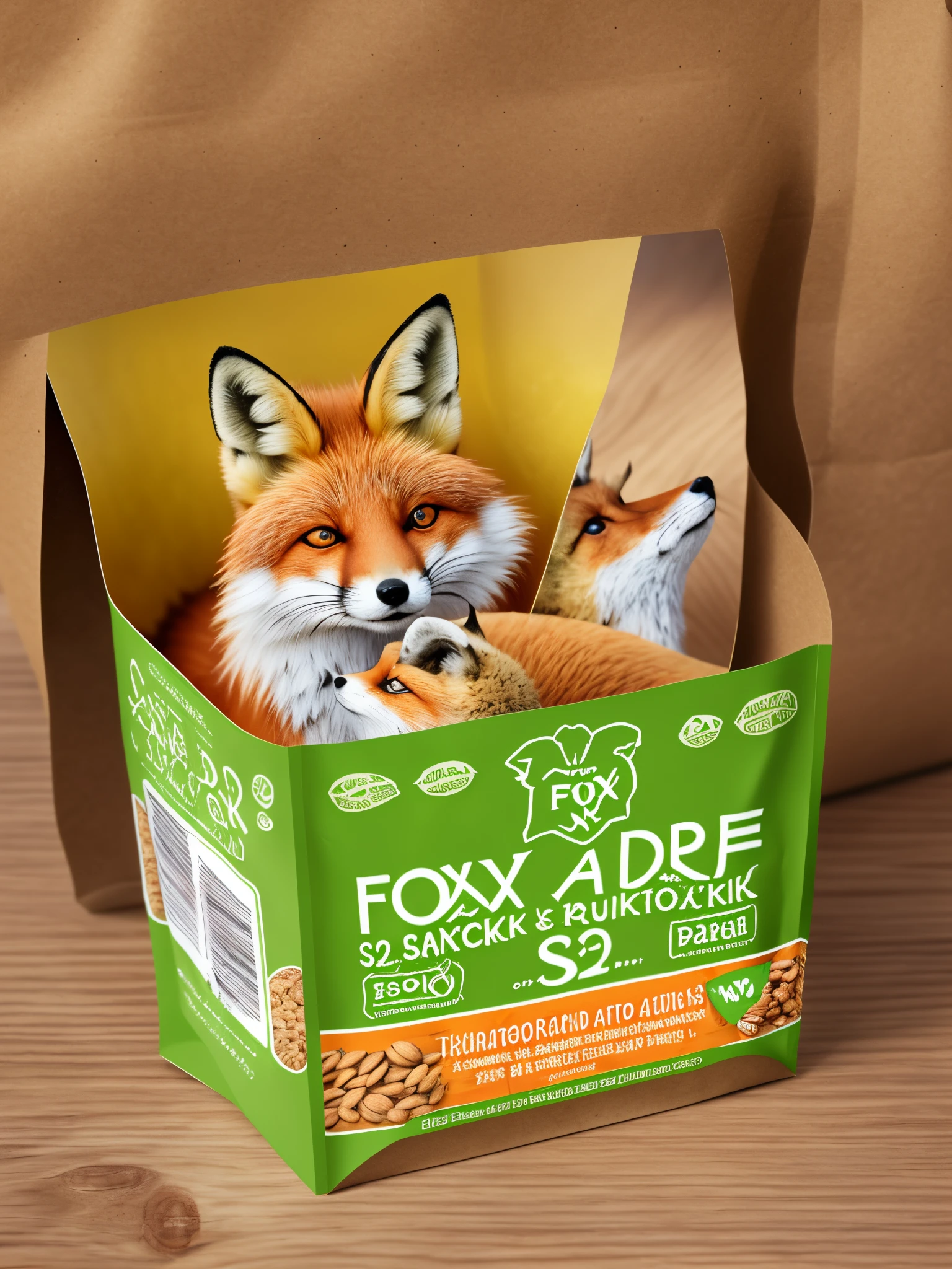 Foxnut snack packaging with a fox and brand name foxes --auto --s2
