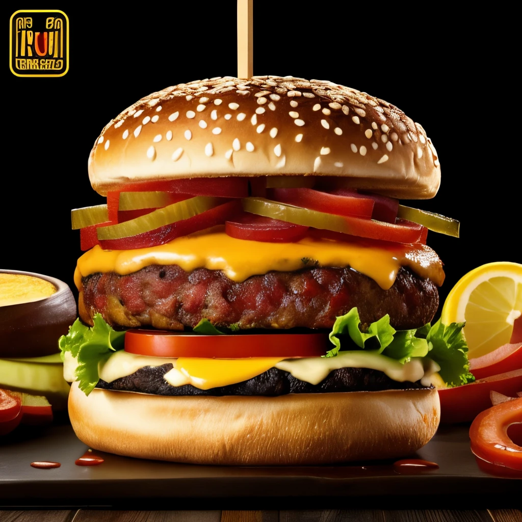 hamburguer delicioso e grande logo vetor na cor preto, vermelho e laranja