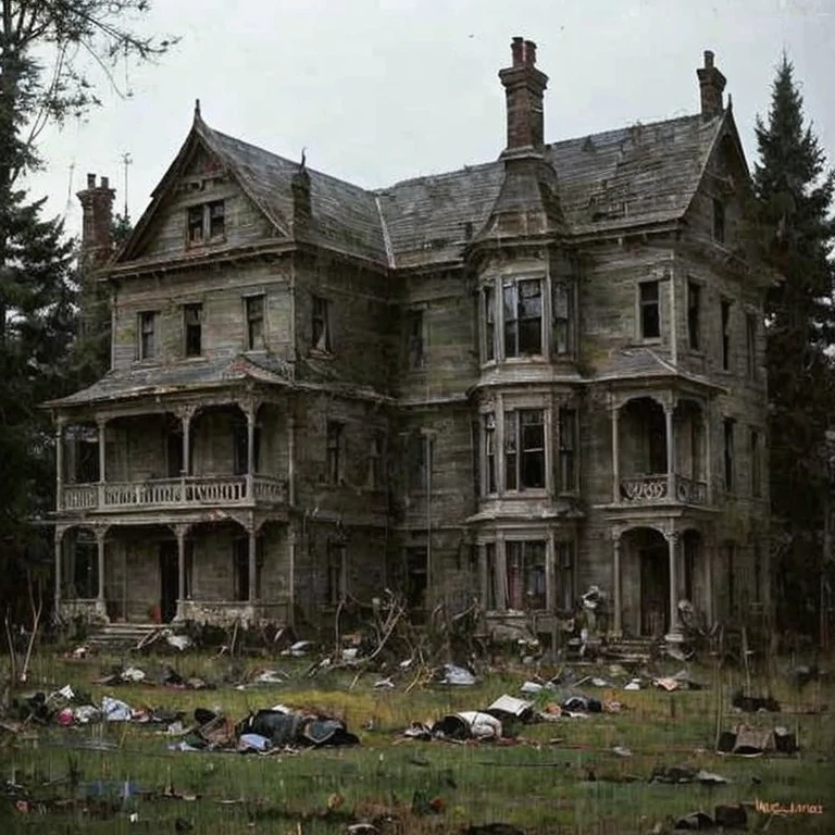 Dark house , wall house resembling pile of dead bodies