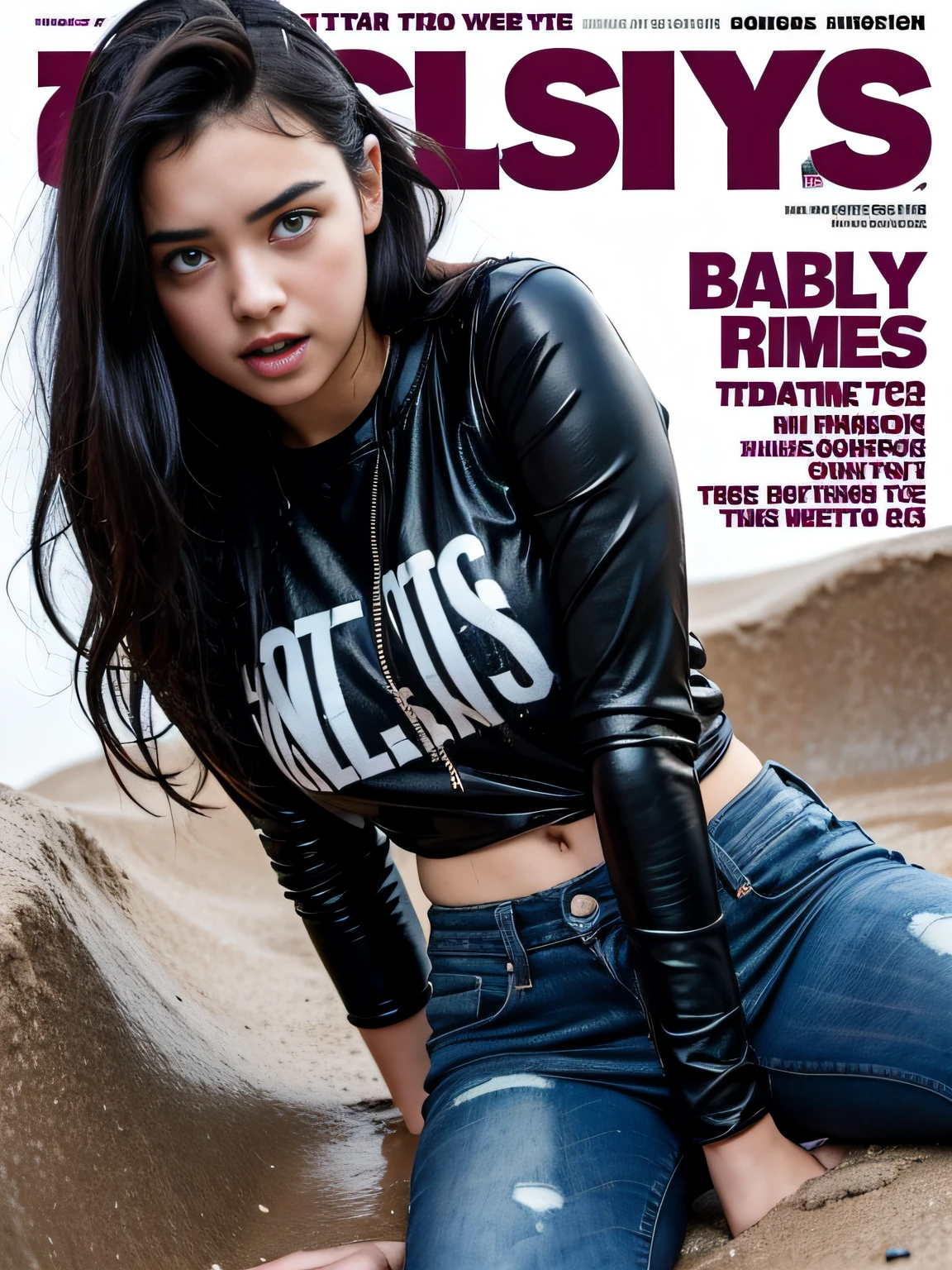 (superflat, flat shading, flat colors), masterpiece, best quality, magazine cover, samsung ad for handphone, , text, ,nude, half body, wet body, small pussy, slim legs, collabrone, bare shoulders, small breast, realistic body, seductive smile, sexy bikini, flashing tits, hair clip, exact anatomy