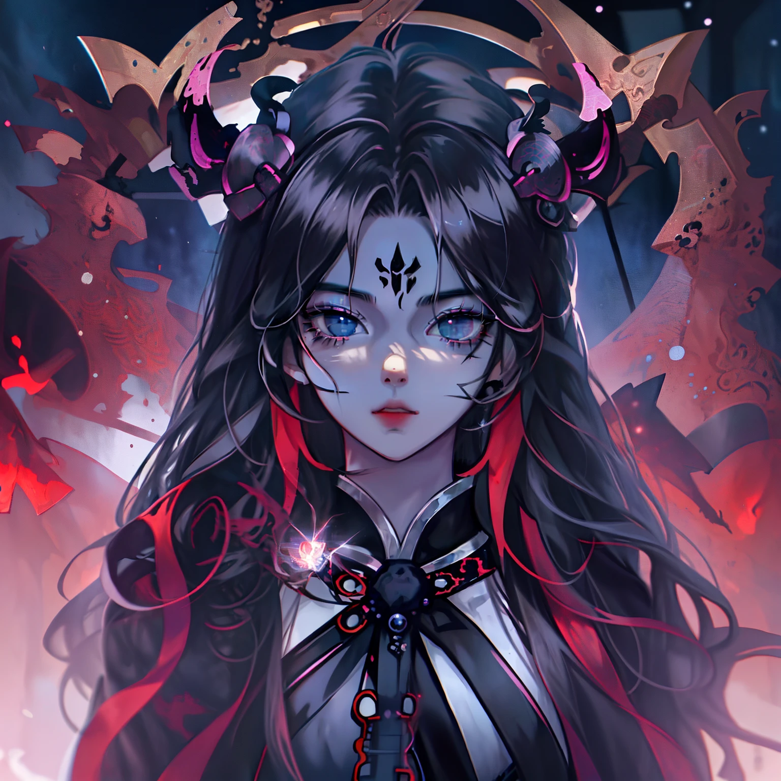 anime character with long hair and black cape standing in front of a demonic creature, beautiful male god of death, the former demon king, he's very menacing and evil, symmetry!! portrait of hades, badass anime 8 k, key anime art, ufotable art style, official art, zerochan art, gapmoe yandere grimdark, ((best quality)), ((masterpiece)), (detailed), perfect face