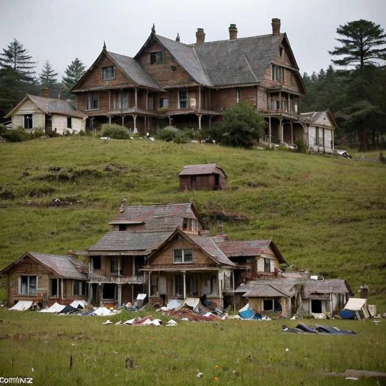 pile of dead bodies resembling a house