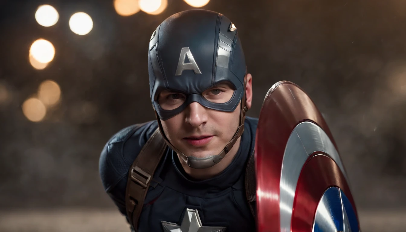  captain america, Realisme, best realism, portrait, portraiture, portrait photography,  marvel movies, marvel comics, marvel universe, smile, happy, stadium  at night, future, bustling city, sharp focus, light from the side, gradation, focus the light on the face, natural light, light from the front, detail, high quality, hd, 4k, 8k, fujifilm camera style, photography, lens f1. 4, epic, pixar, trailer movies,