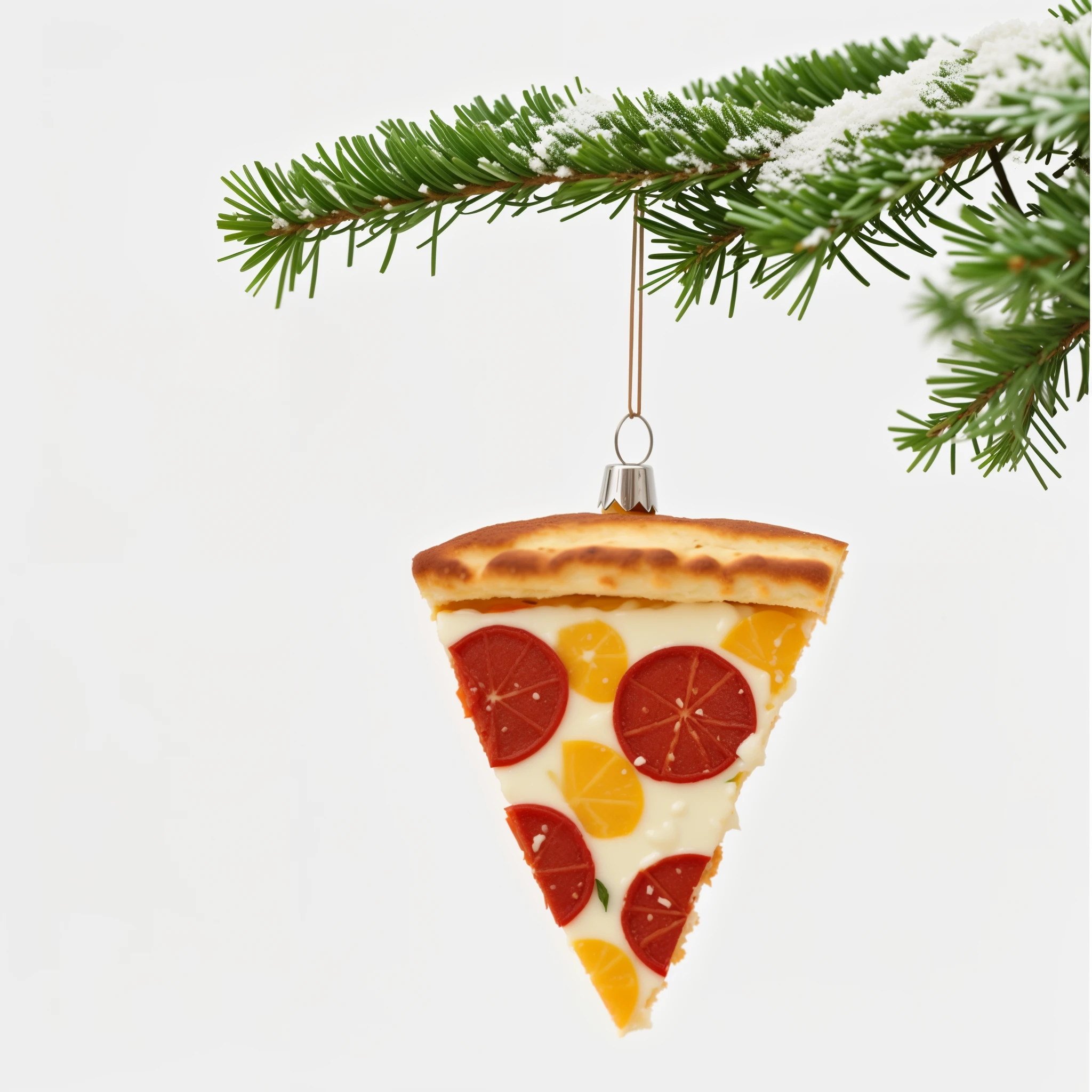 a closeup of a christmas ornament hanging on a tree, pastel de pizza, pizza!, pizza, Pizza Cosmos, queso y peperoni, peperoni, decoration, 🥥 🍕 Hibrido, Organic ornaments, La pizza tiene un cornicione grande, con gemas brillantes en la parte superior, presenting pizza, Recuentos de la vida, Pizza is everywhere, Pizza italiana, comer pizza, Universo de la pizza