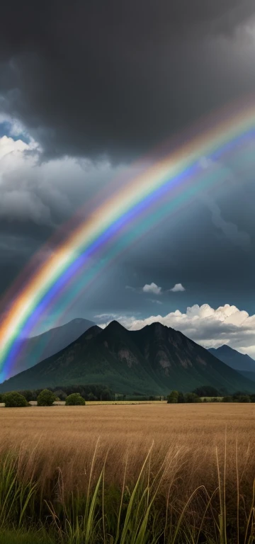 Bats close-up, picture summer, the sky is black with clouds,  Wide angle, (grass), mountains, rainbow,  letho, Cloud, Calm , fresh air, Depth of field