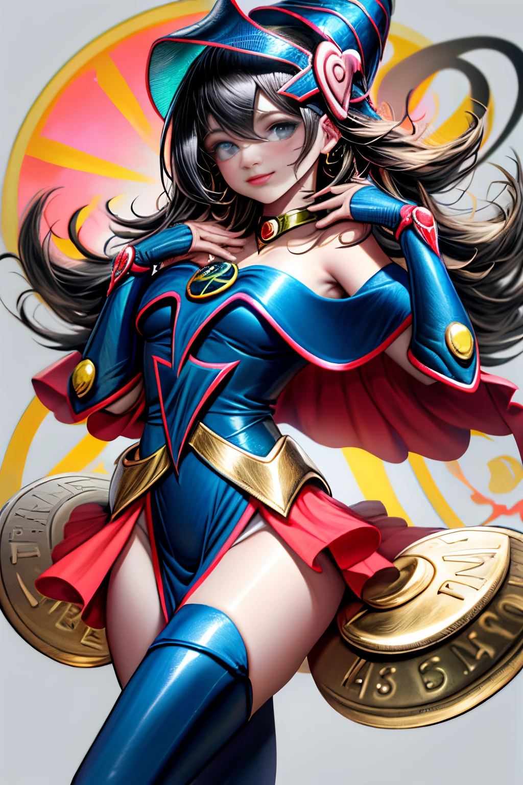 Arte inspirada no estilo de John Buscema,Excelente Obra-Prima, parte superior do corpo, (adulto: 1.6) Hungarian woman, (Risadinha: 0.4), arms behind her head, Golden braids, olhos brilhantes, Vestido de sol vitoriano, Floating particles of light, Centrado, Adicionado detalhe facial