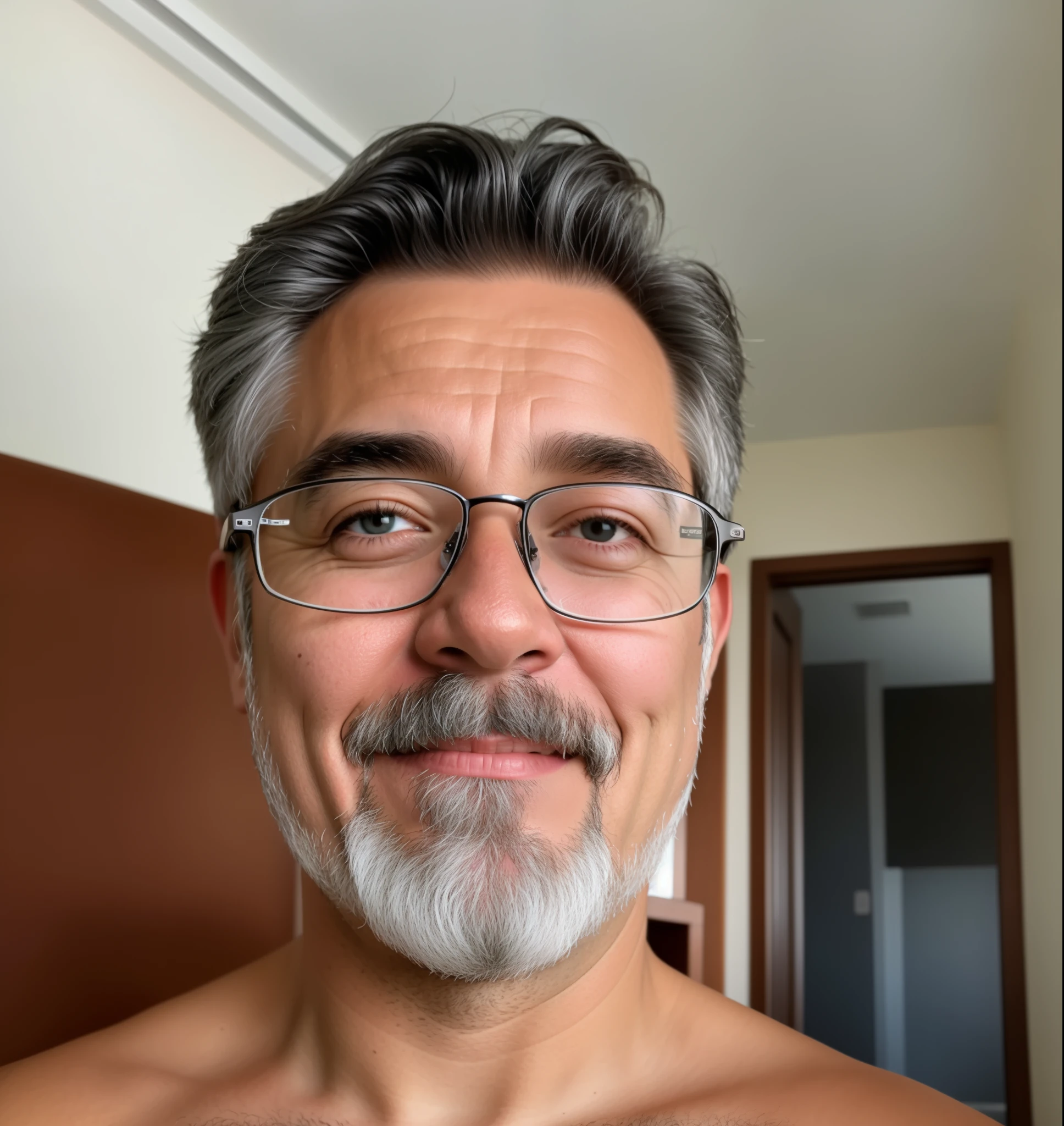 This is me, a little gray hair. Gray beard. I wear glasses. A slight smile
