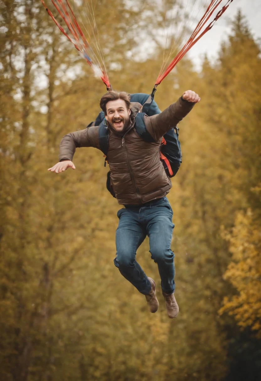 Bad man jumping with parachute