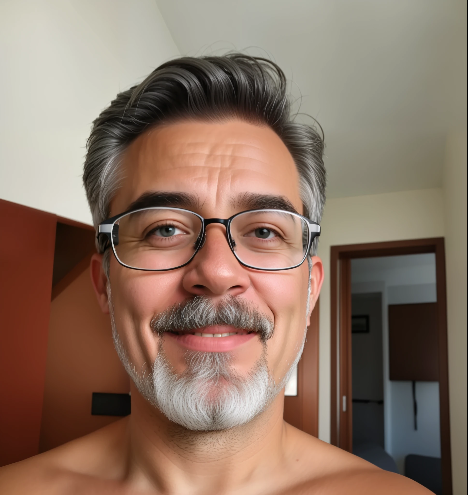This is me, a little gray hair. Gray beard. I wear glasses. A slight smile