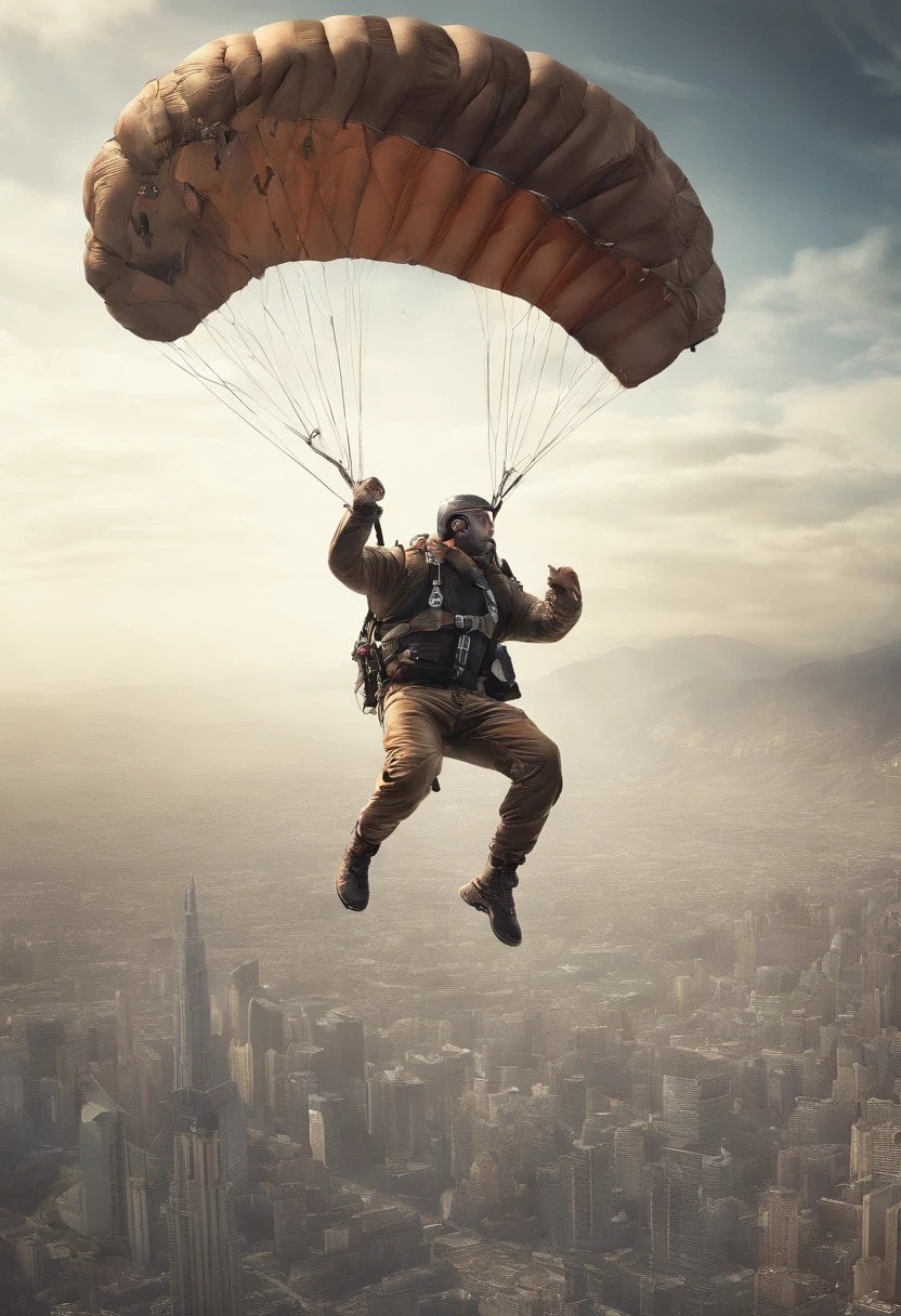 Bad man jumping with parachute