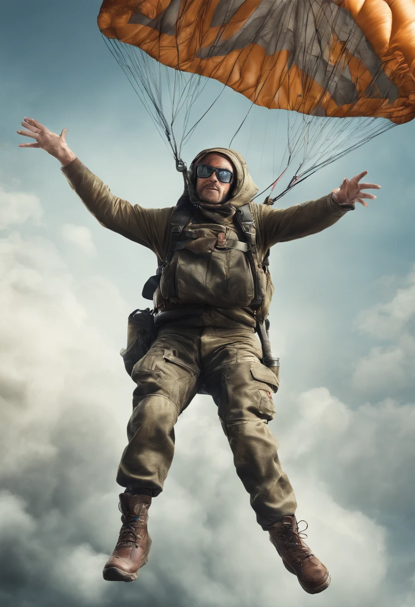 Bad man jumping with parachute