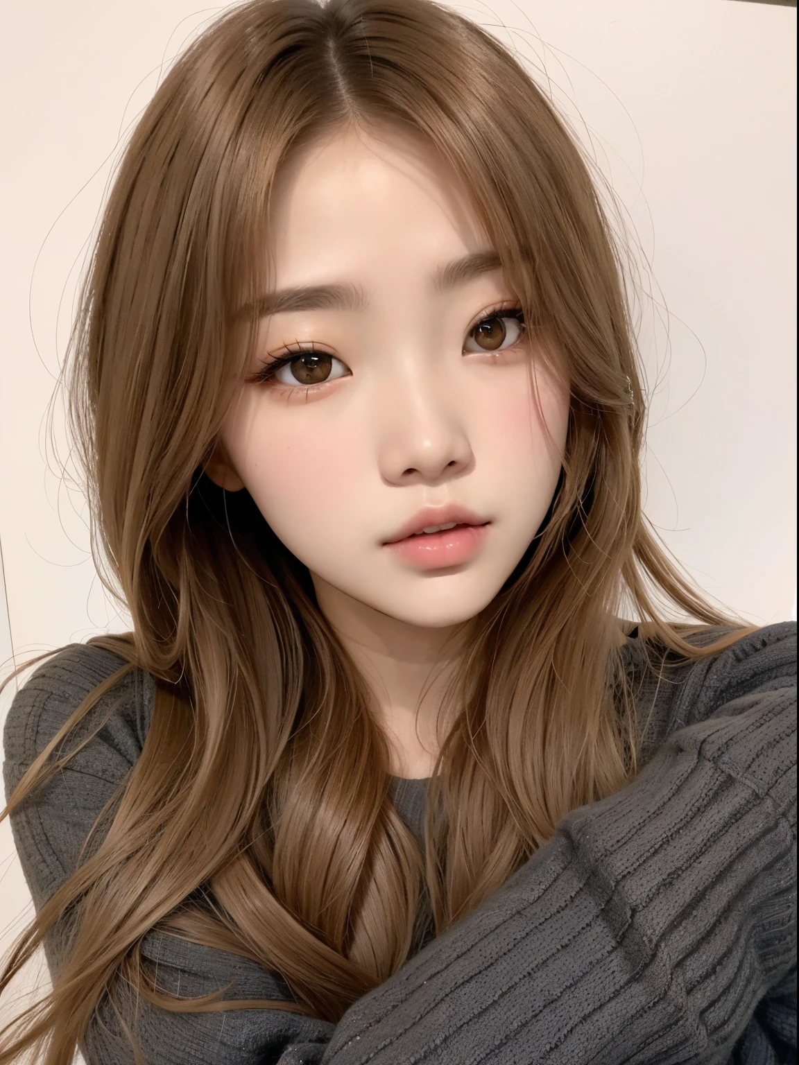 A close-up of a woman with long hair wearing a sweater, ulzzang, Lalisa Manobal, Chica coreana, Jinyoung Shin, Jaeyeon Nam, Heonhwa Choe, Joven y adorable rostro coreano, Sun Yunjoo, Parque Ji-min, Wan adorable cara coreana, Hermosa joven coreana, Hermosa mujer surcoreana, maquillaje coreano popular