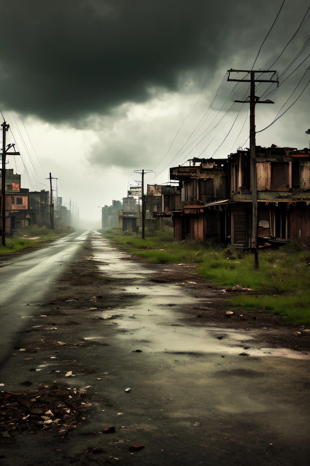 apocalypse landscape, Ciudad abandonada, fuego, , Cloudy day, Oscuro, sin experiencia