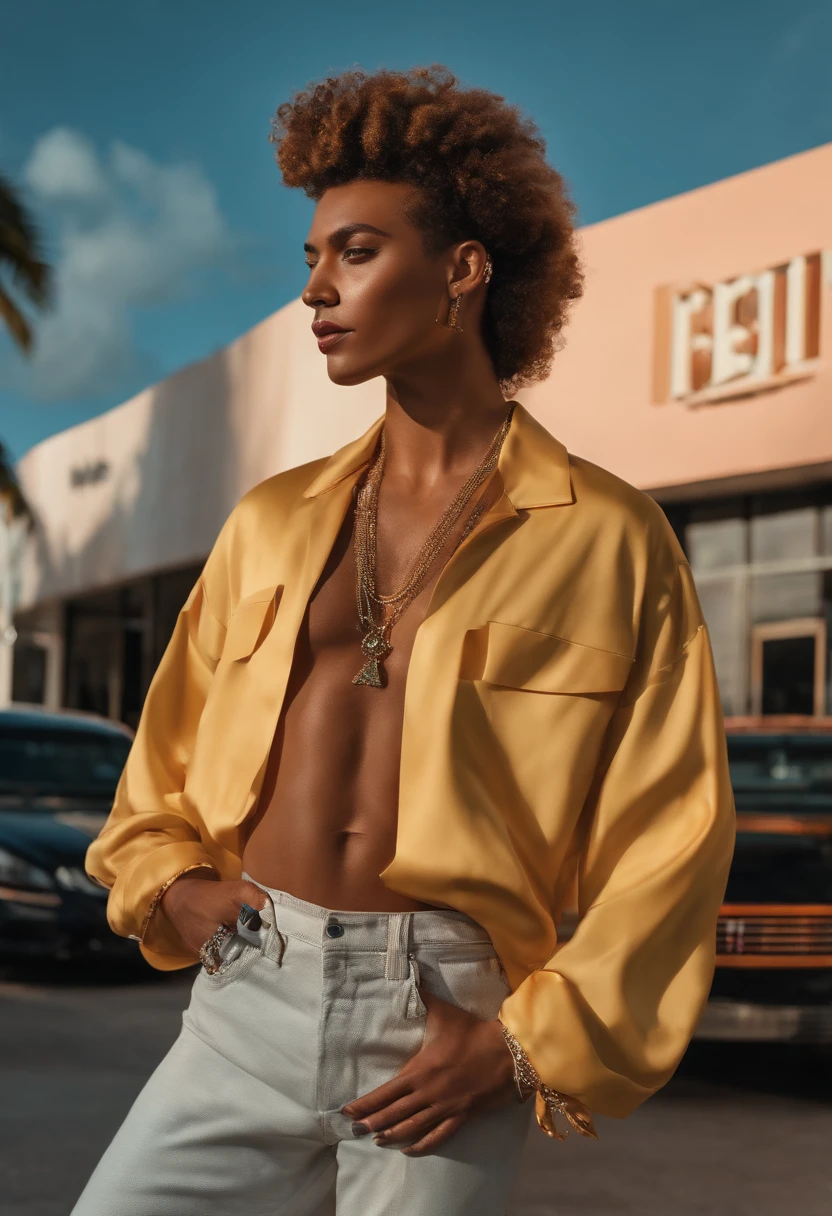 The image is of the character posing in front of a designer clothing store in Miami.,original,25 years old, has shaved sides but curly hair on top. Lives in Miami. Drives a g wagon,