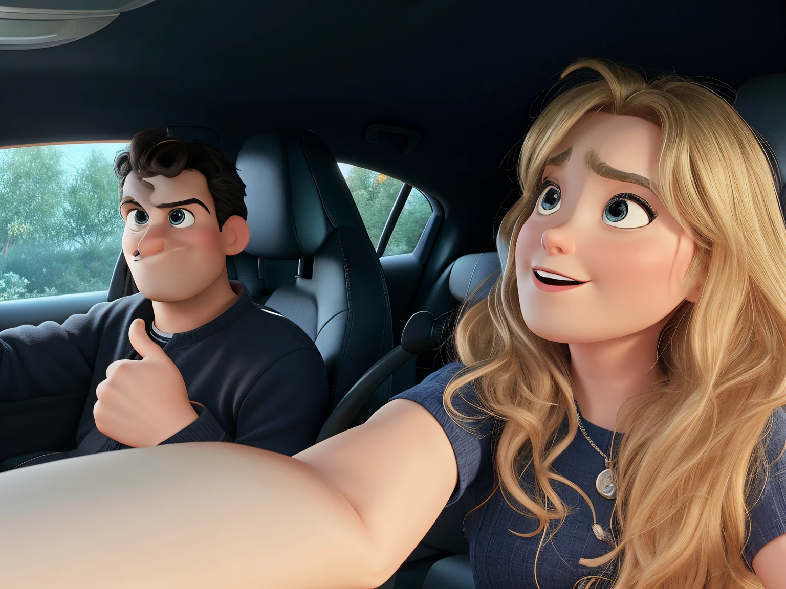 Disney Pixar characters in a car