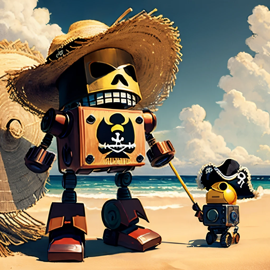 Pirate flag with straw hat robot