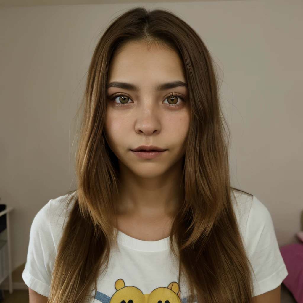 Chica pelo largo, ojos rasgados, cara fina en su cuarto
