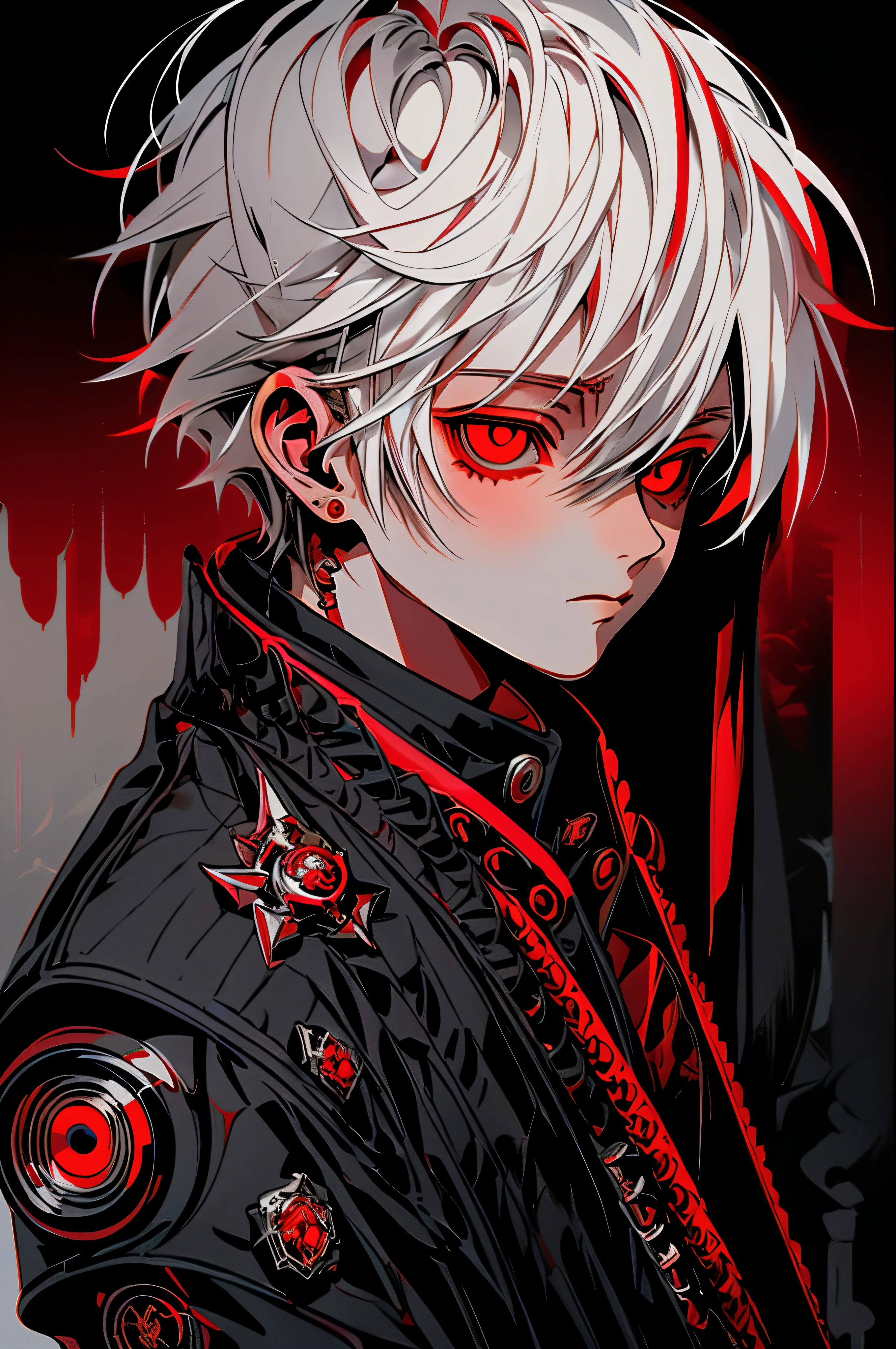 Anime style illustration of a guy with (boy with white hair),(red eyes) (wearing a long black coat), (with open arms),(bone wings), whimsical, JRPG, charming, emotionally, detailed environment, Fantastic , imaginative, visually rich, Atmospheric , Wide, flat lighting, 2D, Cartoon, vector, Art by Mschiffer, best quality, best resolution