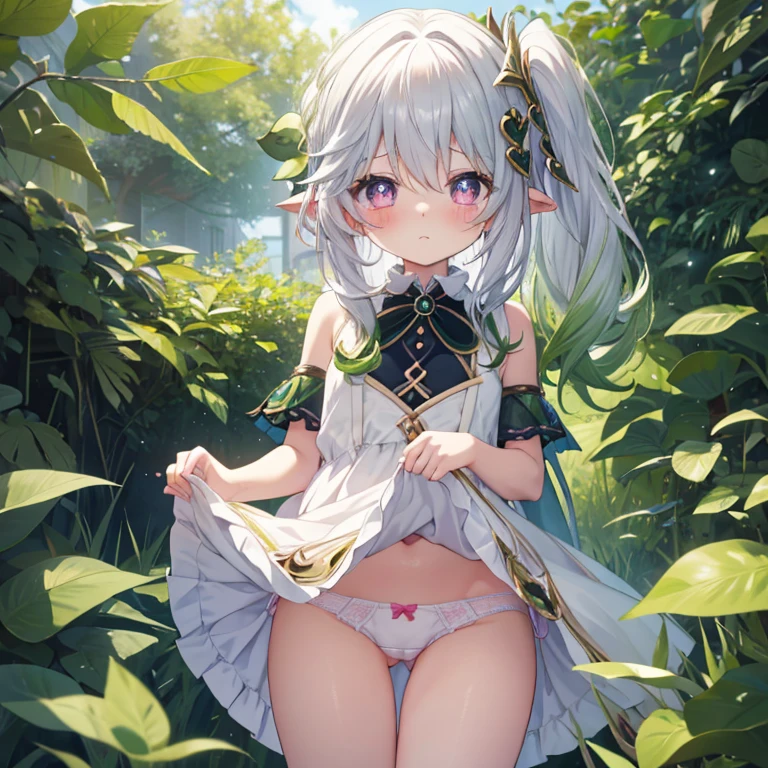 Best Quality, (cute petit girl:1.3), flat chest,Beautiful pink eyes、Lori、(Cuteness beyond limits),(White underwear),(Very embarrassed)、lovely thighs,is crying,Skirt lift、Showing panties、Skirt lift、Showing panties、Skirt lift、Showing panties,Expose panties、(pretty Panties:1.3) ,pretty Panties、a miniskirt、bow ribbon、frilld、a miniskirt、heart mark、Wet underwear、Breath is rough