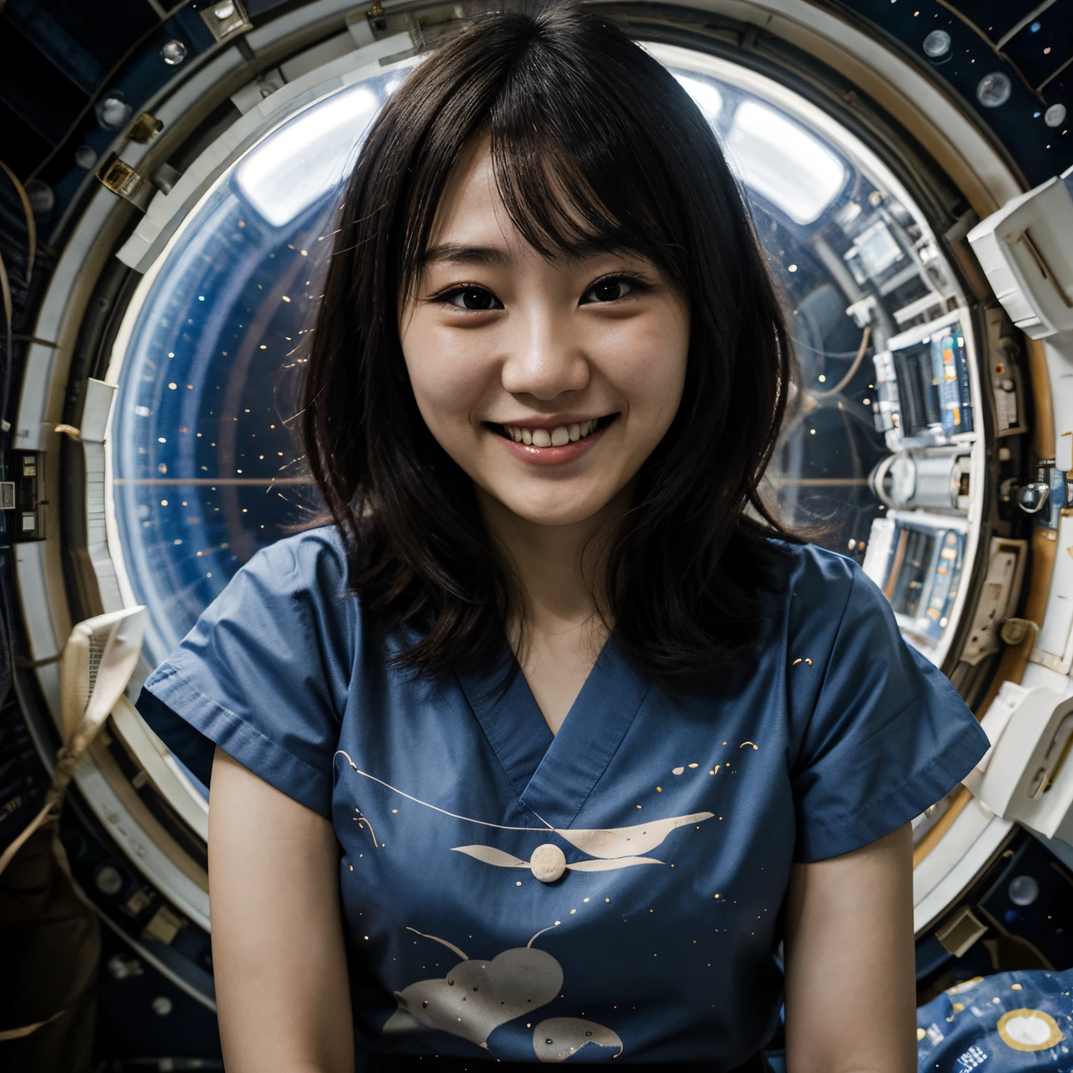 Japanese girl in space colony, smile