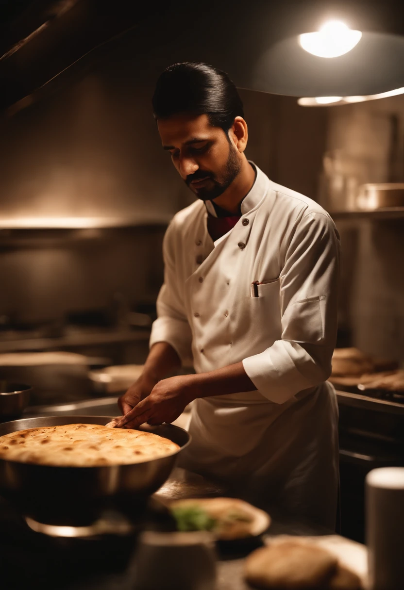 making naan、Please draw an Indian chef。