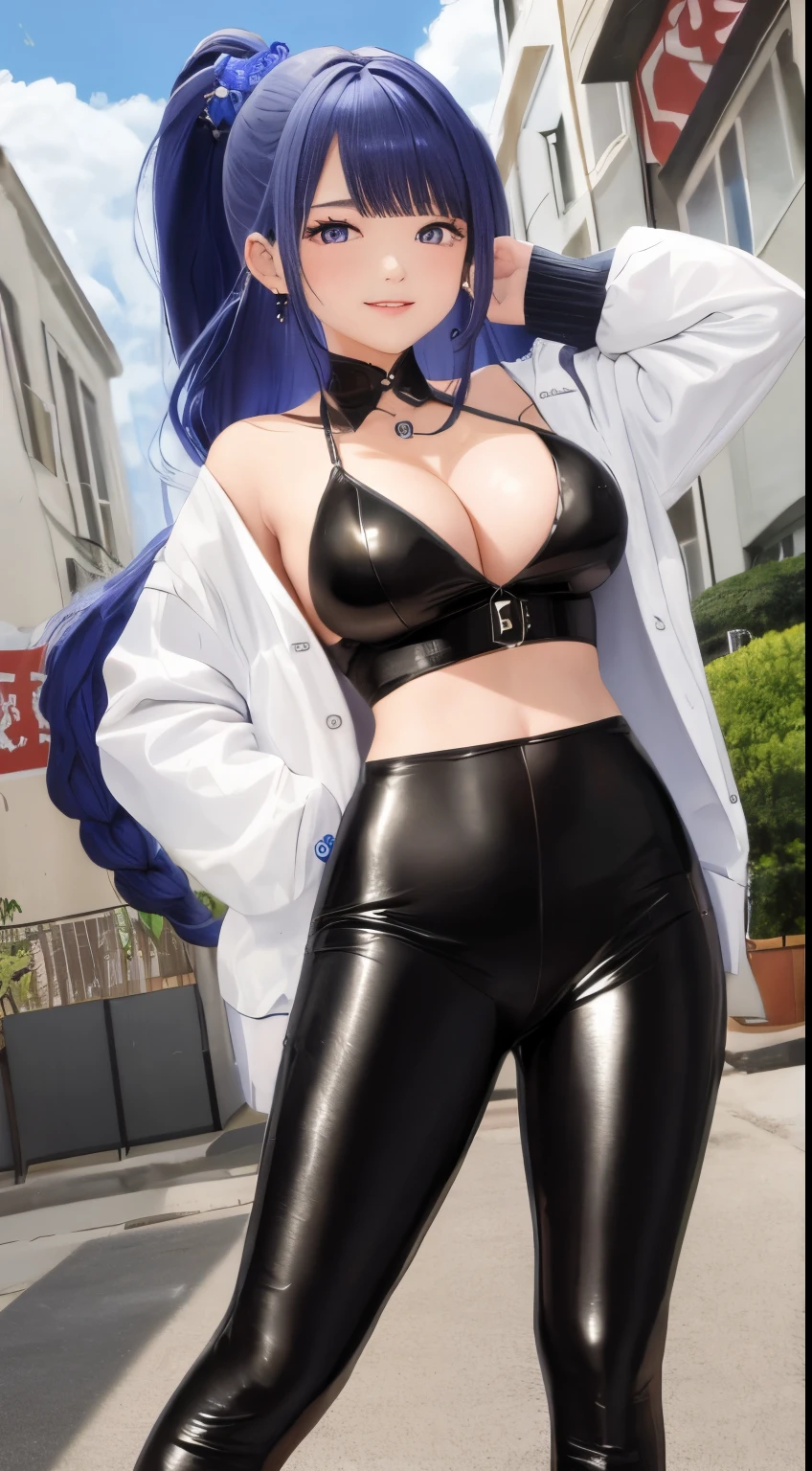  bonita chinesa，standing on her feet，Incline-se para a frente com o peito firmemente contra as pernas，unparalleled beauty，Shiny rubber pants，oversized buttocks，round buttocks，beautiful buttocks，upturned buttocks，Single hairstyle ponytail，cabelos pretos，pernas delgadas，salto alto，Gentle and shy face，laughing from the heart，耳Nipple Ring，colar，Correntes，Behind the perspective