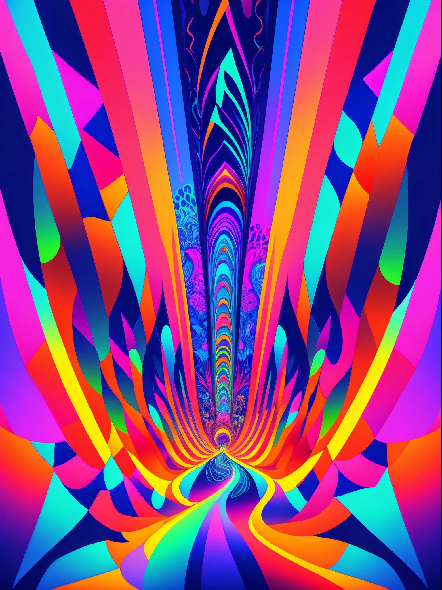 An ultra-detailed, high-quality, 4k or 8k masterpiece of a psychedelic, UV active artwork. The scene features colorful and vibrant visuals that evoke a trippy and mesmerizing atmosphere. The artwork captures the essence of a psychedelic experience, incorporating elements of surrealism and abstract art. The colors and patterns shift and blend in an enchanting way, giving the artwork a dynamic and immersive feel. The lighting accentuates the vividness of the colors, creating a captivating visual spectacle. The overall style and composition of the artwork draw inspiration from the aesthetics of cyberpunk and rave culture. The blend of psychedelic and cyberpunk elements creates a visually stunning and conceptually intriguing piece of art.
