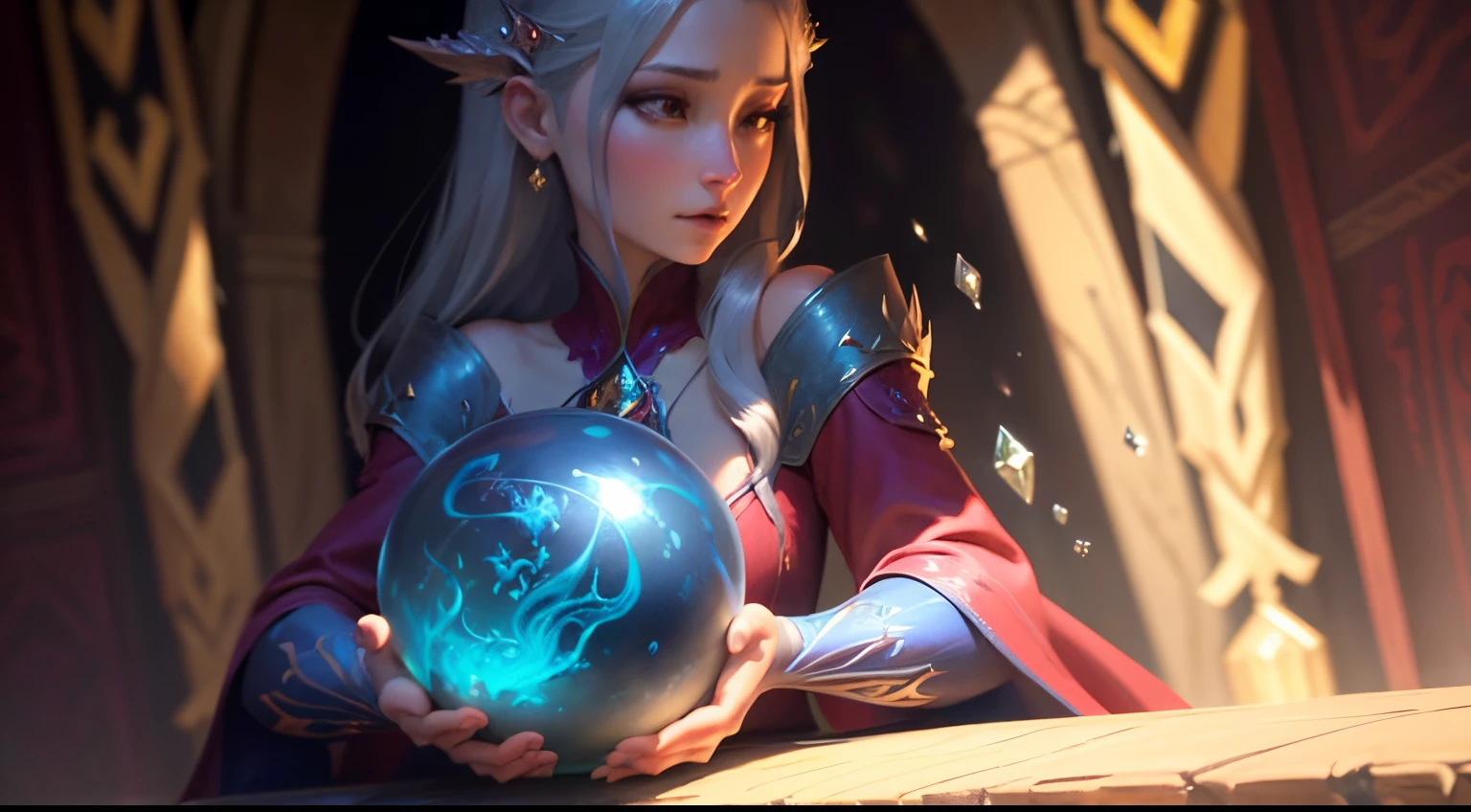 Drawing a woman holding a crystal ball in front of a dragon, Portrait of a dragon woman, estilo de arte de fantasia, Ruan Jia, close-up fantasy with water magic, Fantasy Illustration, arte de fantasia detalhada, arte estilo fantasia, manga fantasy illustration