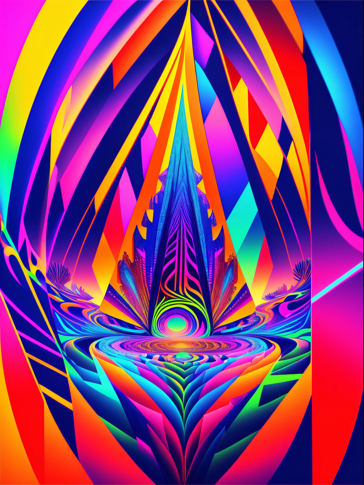 An ultra-detailed, high-quality, 4k or 8k masterpiece of a psychedelic, UV active artwork. The scene features colorful and vibrant visuals that evoke a trippy and mesmerizing atmosphere. The artwork captures the essence of a psychedelic experience, incorporating elements of surrealism and abstract art. The colors and patterns shift and blend in an enchanting way, giving the artwork a dynamic and immersive feel. The lighting accentuates the vividness of the colors, creating a captivating visual spectacle. The overall style and composition of the artwork draw inspiration from the aesthetics of cyberpunk and rave culture. The blend of psychedelic and cyberpunk elements creates a visually stunning and conceptually intriguing piece of art